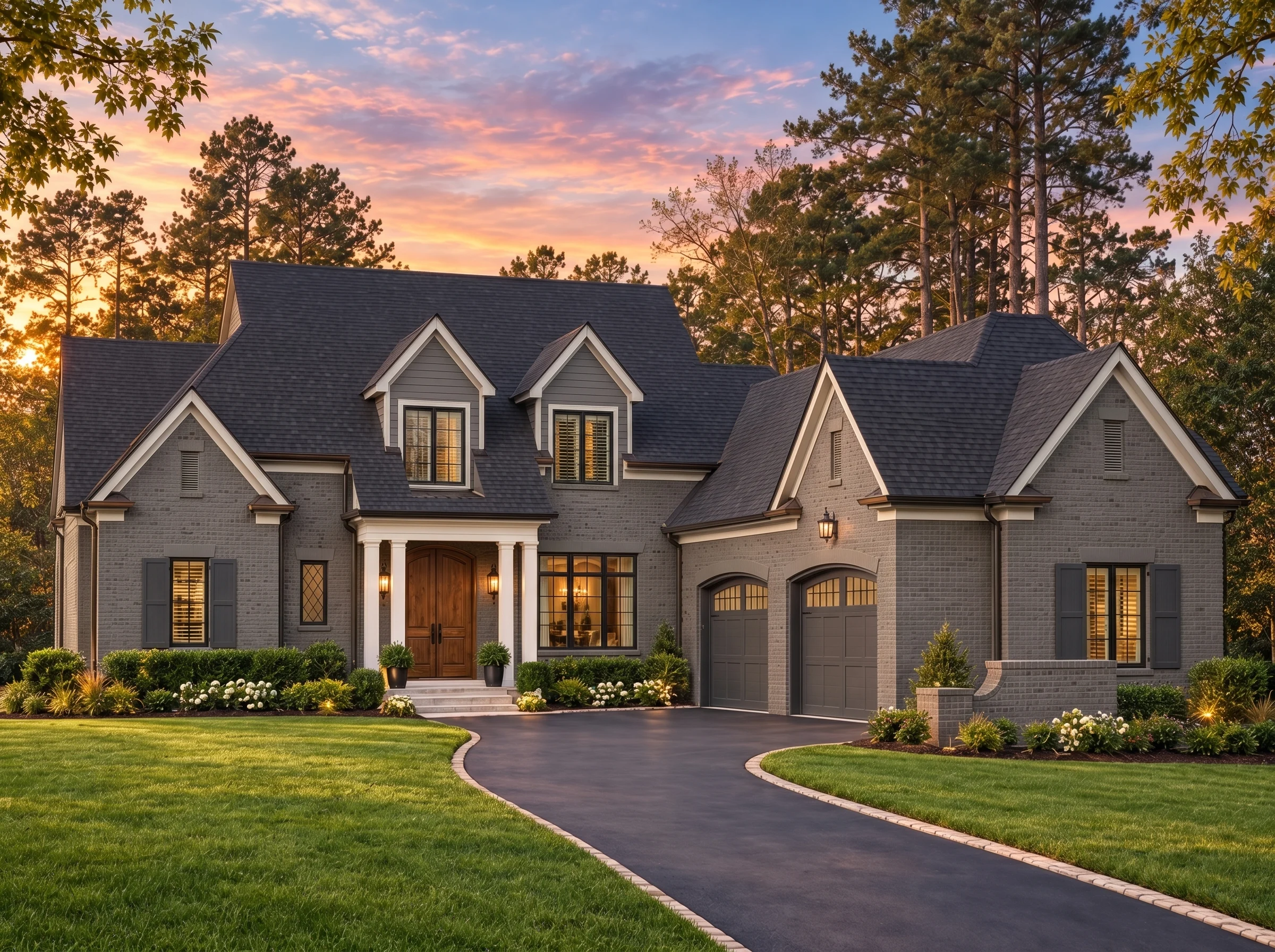 Plan  14-1729 – Facade Estate |  Traditional – 4-Bed, 3.5-Bath, 4,405 SF - Warm Charcoal, AI-generated exterior concept