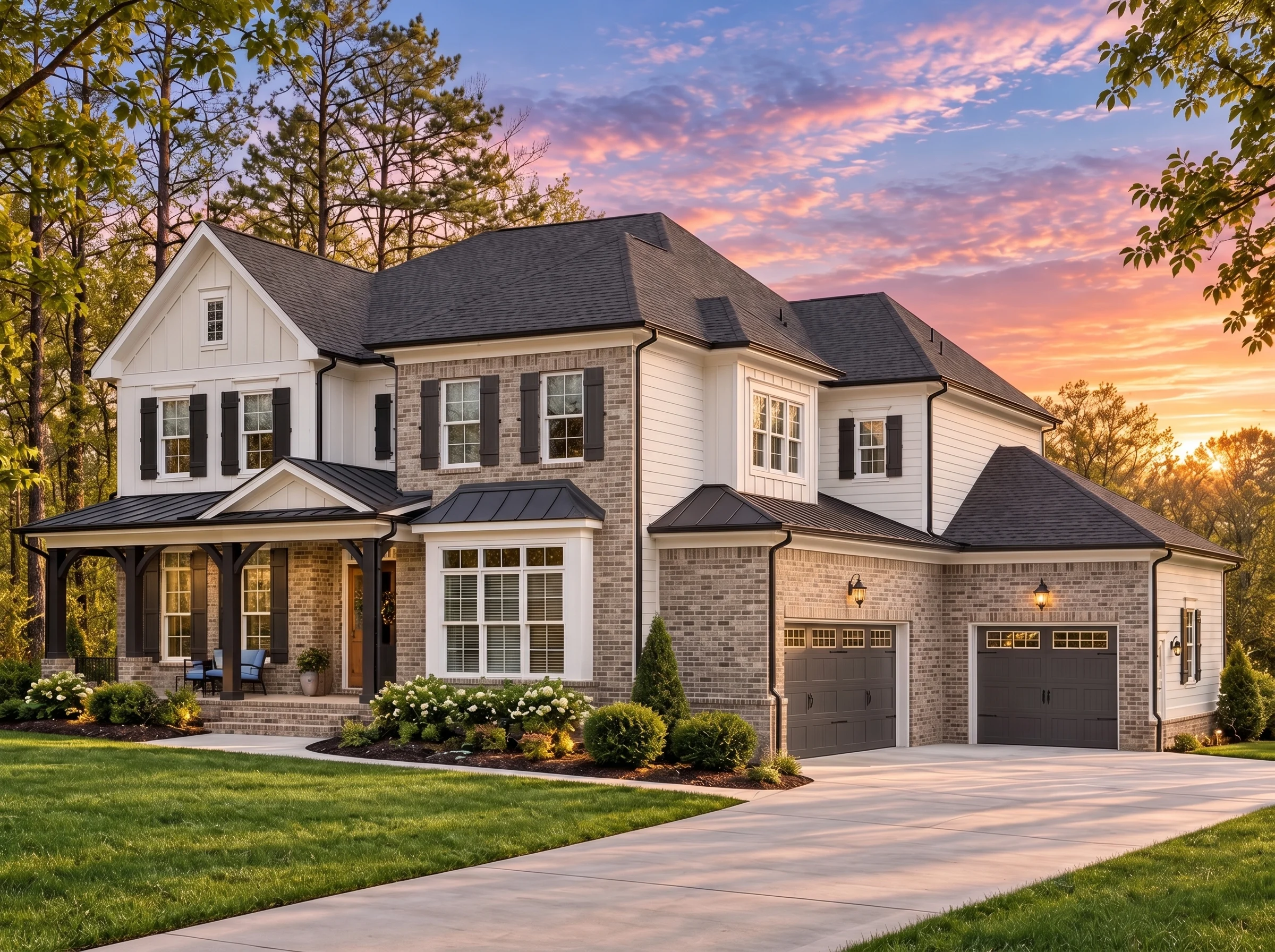 Plan  14-1726 – California Plateau |  Traditional Colonial – 6-Bed, 5.5-Bath, 5,589 SF - Natural Brick, AI-generated exterior concept