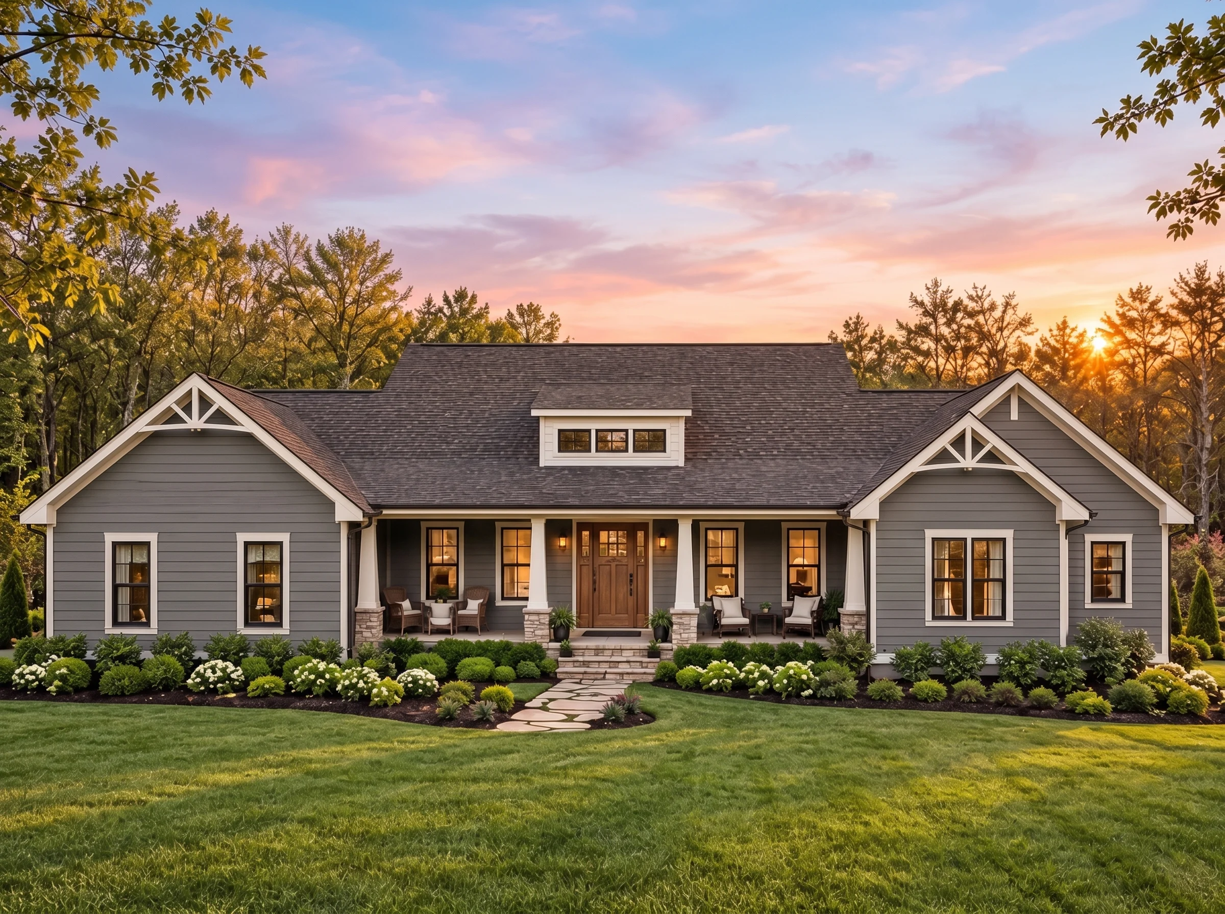 Plan  14-1808 – Juniper Valley Homestead | Cape Cod – 3-Bed, 3-Bath, 4,183 SF - Warm Charcoal, AI-generated exterior concept