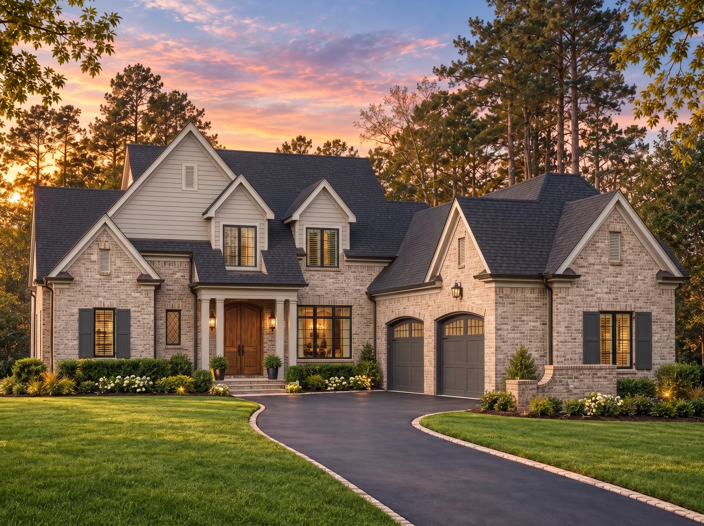 Plan  14-1729 – Facade Estate |  Traditional – 4-Bed, 3.5-Bath, 4,405 SF - Natural Brick, AI-generated exterior concept