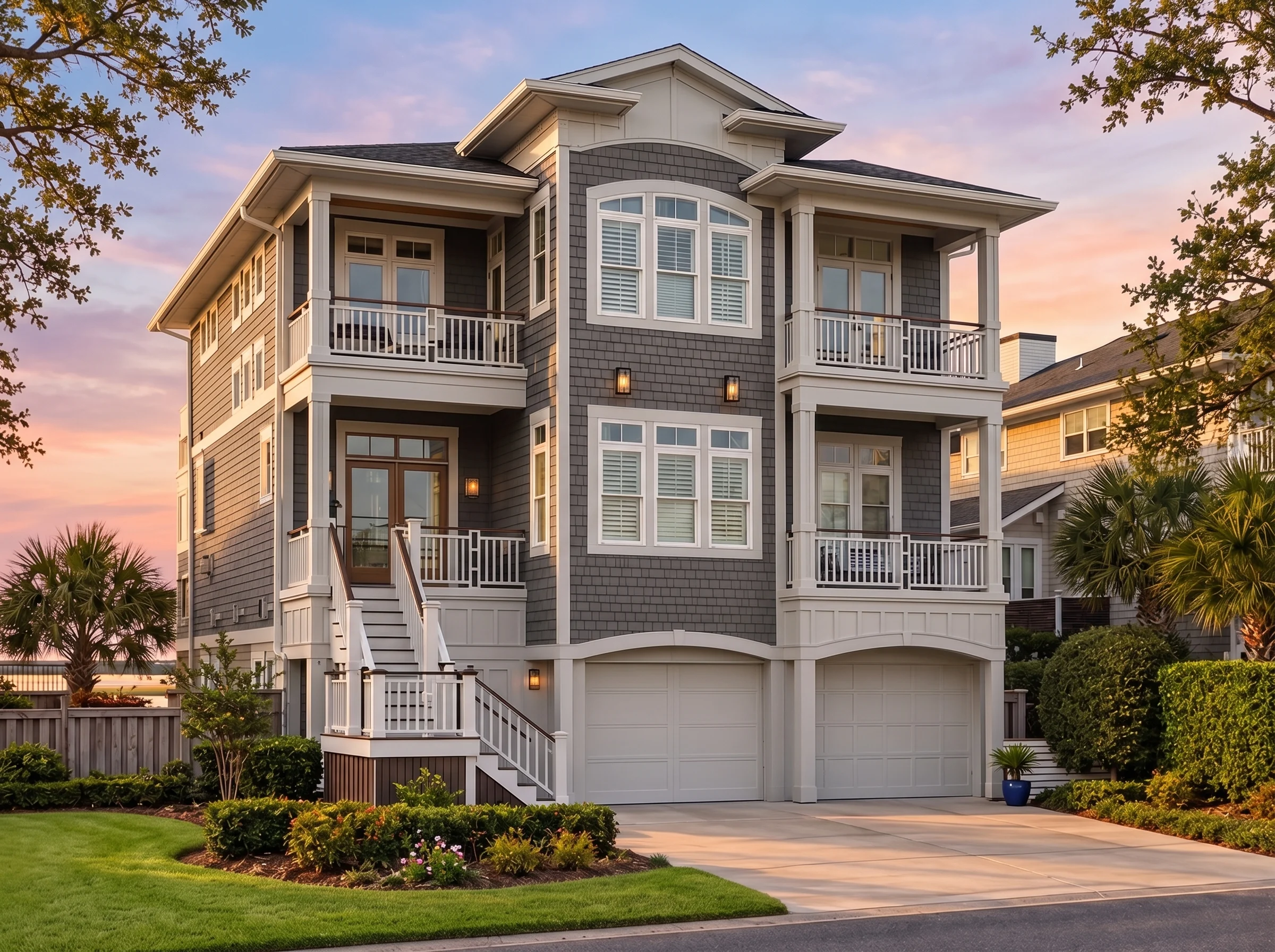 Plan  14-1732 – Sphere Estate |  Coastal – 4-Bed, 5-Bath, 3,852 SF - Warm Charcoal, AI-generated exterior concept