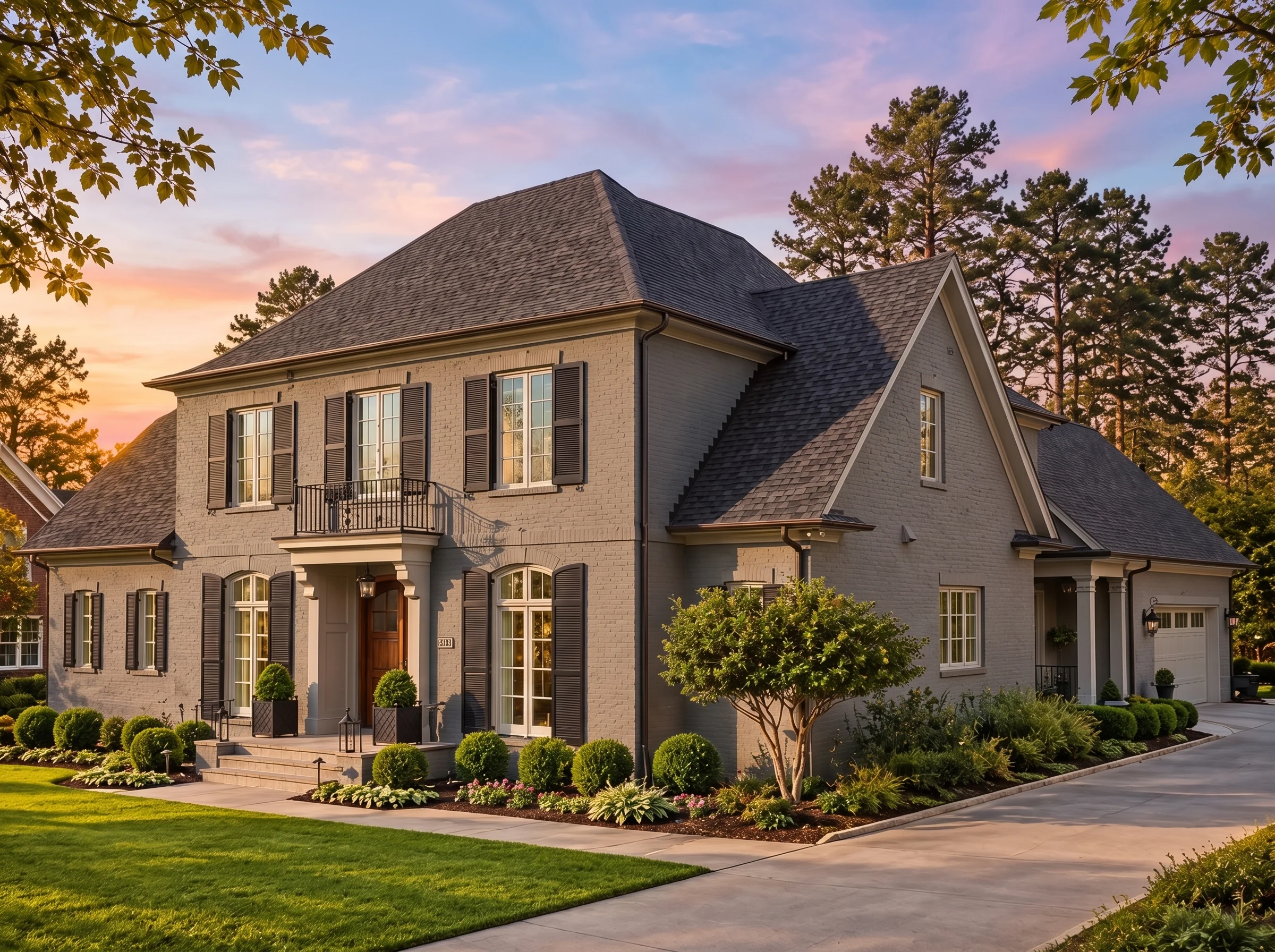 Plan  14-1809 – Michigan Basin |  Colonial – 3-Bed, 3.5-Bath, 4,563 SF - Warm Charcoal, AI-generated exterior concept