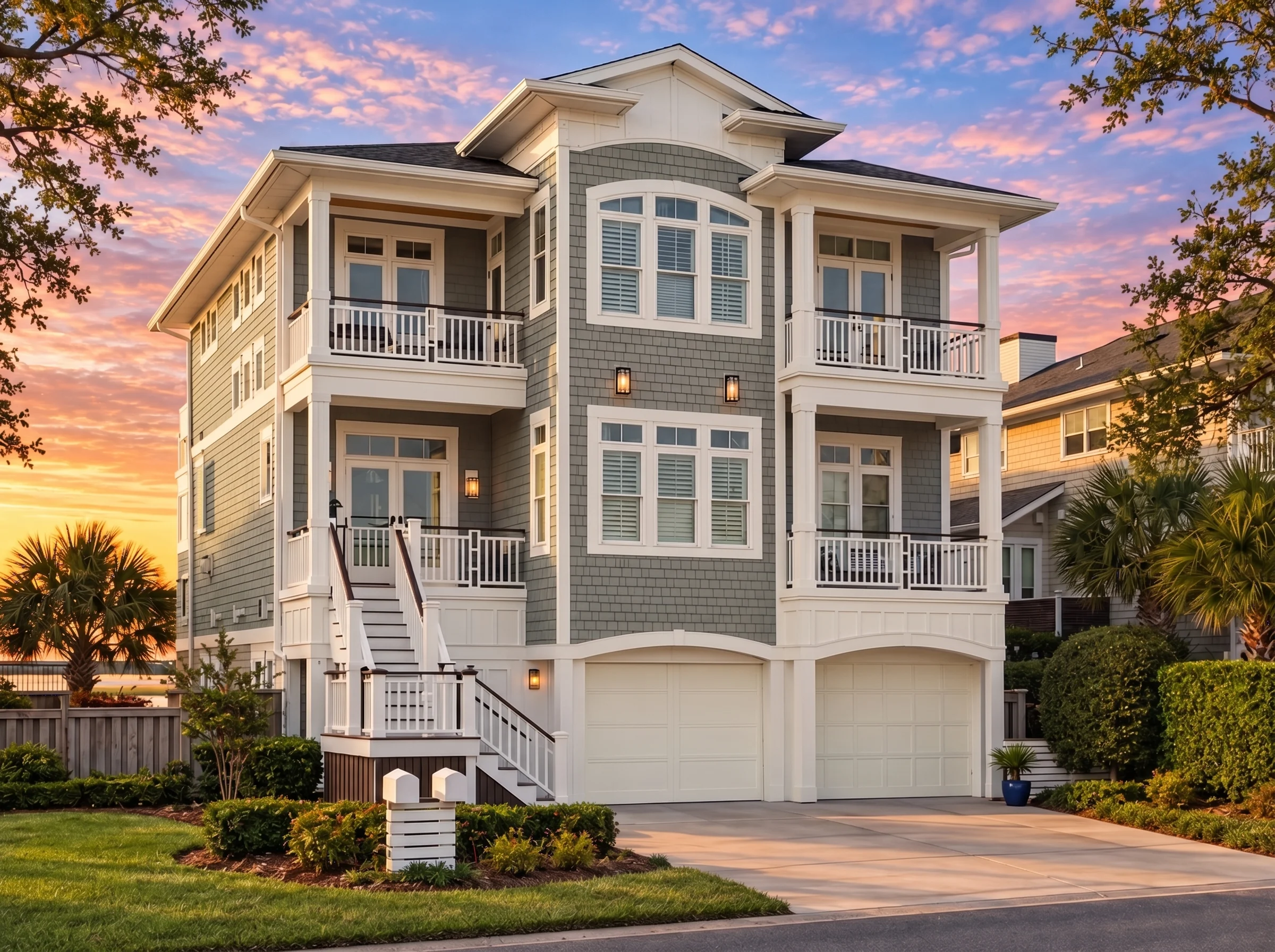 Plan  14-1732 – Sphere Estate |  Coastal – 4-Bed, 5-Bath, 3,852 SF - Muted Sage, AI-generated exterior concept