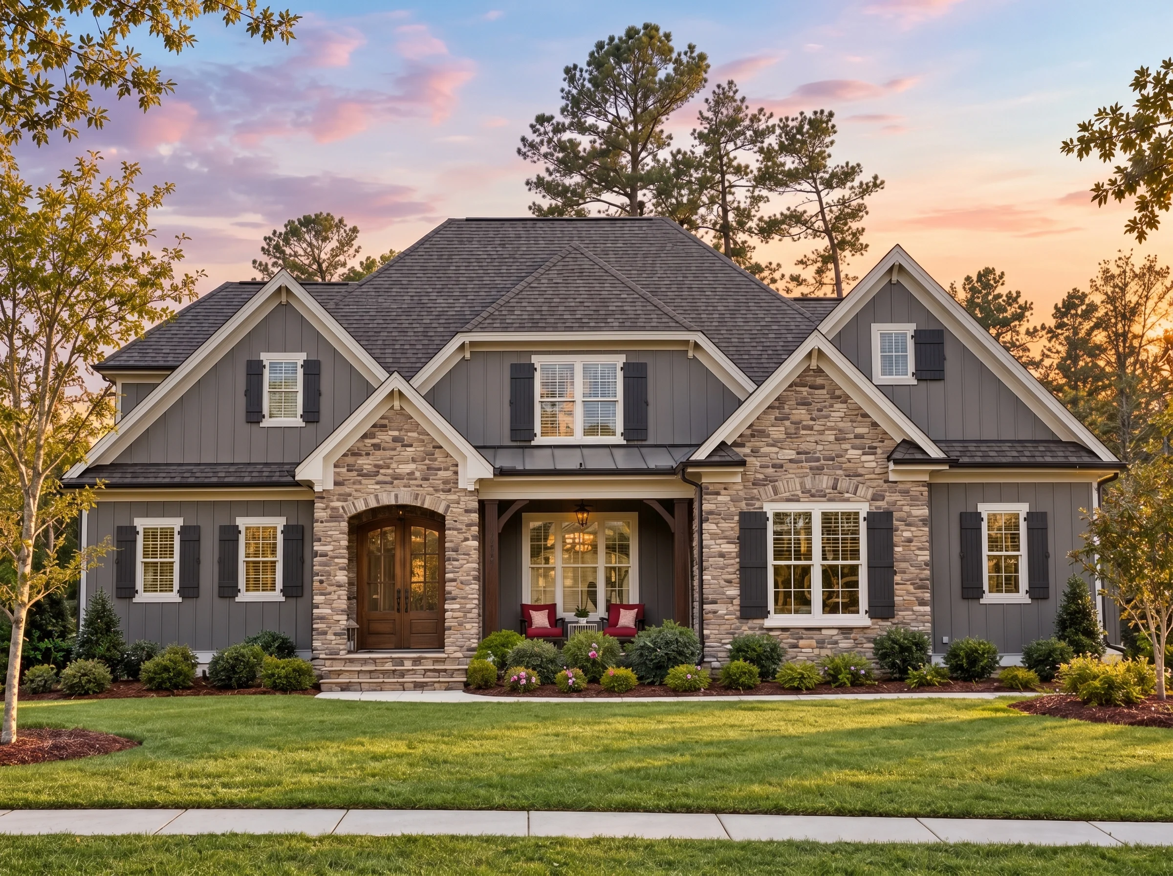 Plan  14-1848 – Poplar Grove Manor |  New American – 4-Bed, 4-Bath, 4,121 SF - Warm Charcoal, AI-generated exterior concept