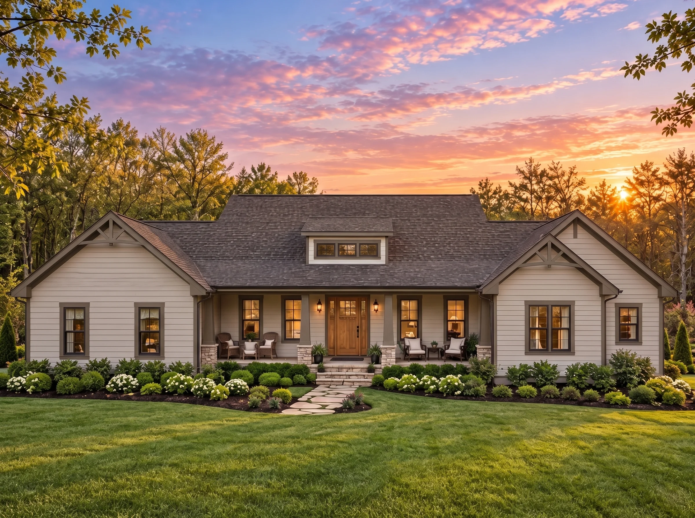 Plan  14-1808 – Juniper Valley Homestead | Cape Cod – 3-Bed, 3-Bath, 4,183 SF - Mushroom Taupe, AI-generated exterior concept