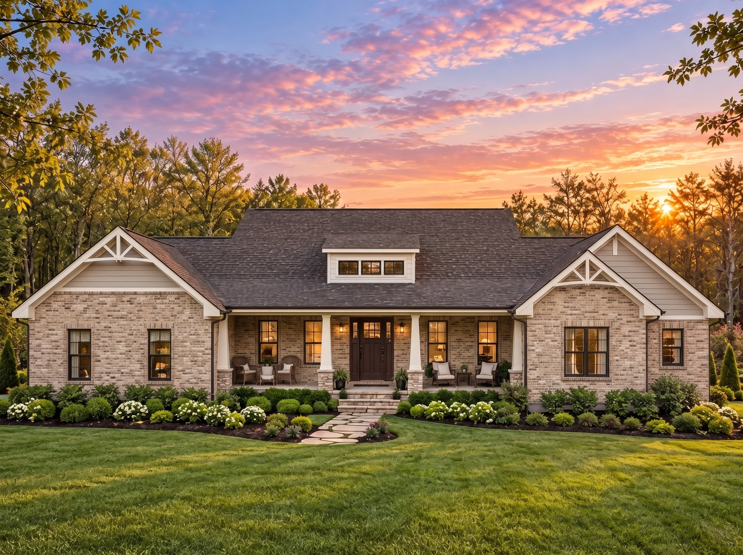 Plan  14-1808 – Juniper Valley Homestead | Cape Cod – 3-Bed, 3-Bath, 4,183 SF - Natural Brick, AI-generated exterior concept