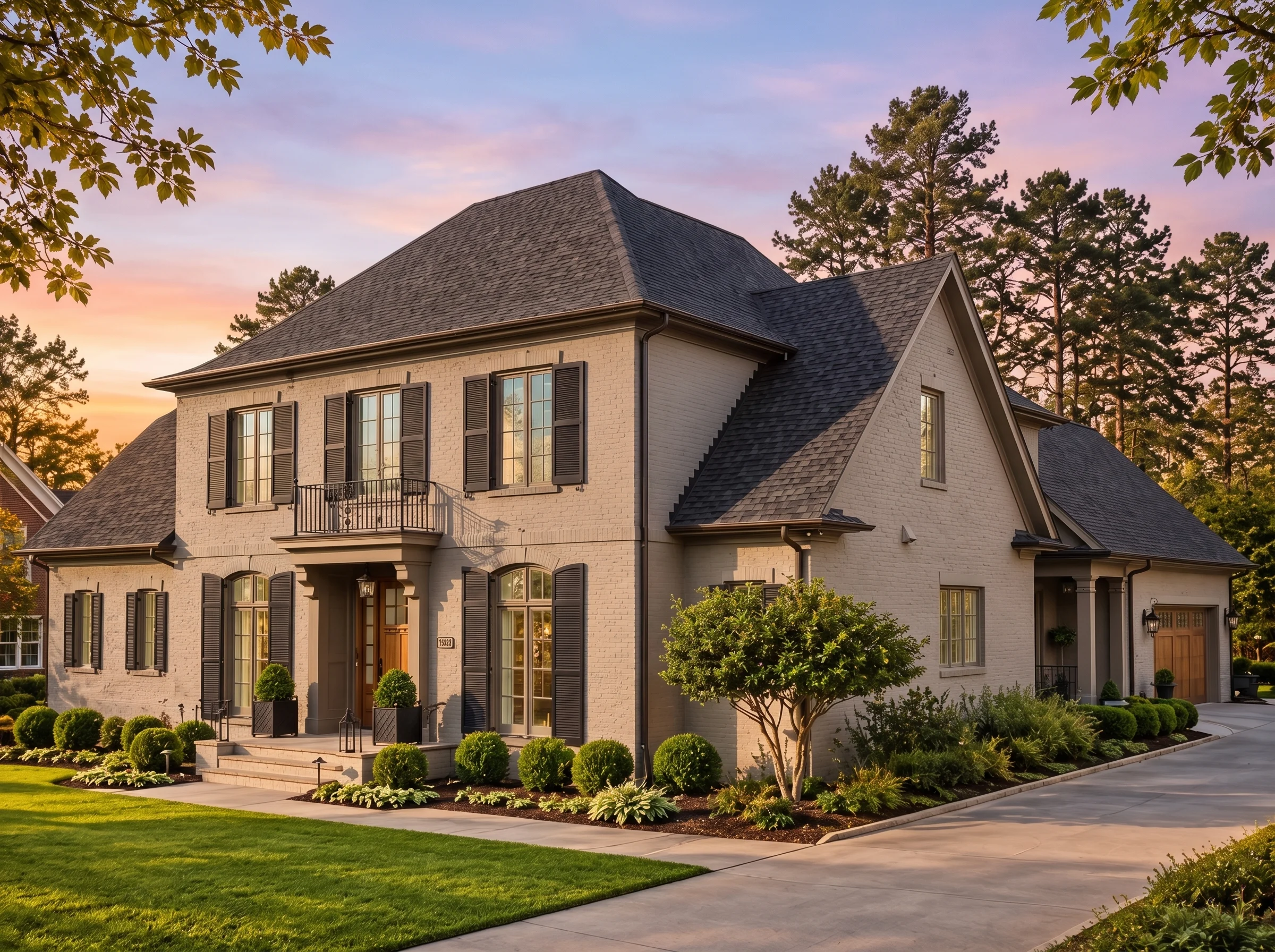 Plan  14-1809 – Michigan Basin |  Colonial – 3-Bed, 3.5-Bath, 4,563 SF - Mushroom Taupe, AI-generated exterior concept