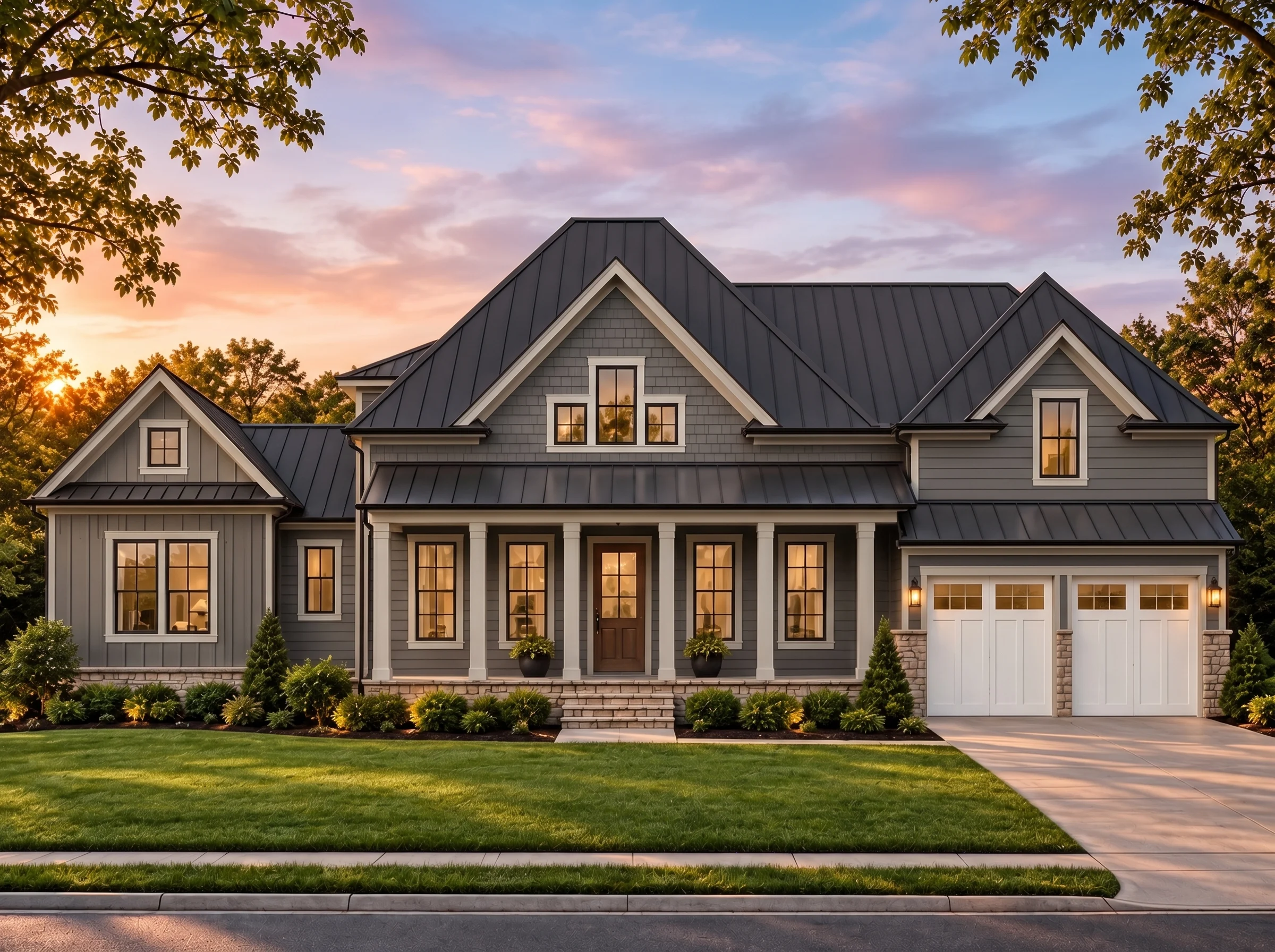 Plan  14-1880 – Auburn Meadow Place  | New American – 4-Bed, 3.5-Bath, 3,750 SF - Warm Charcoal, AI-generated exterior concept