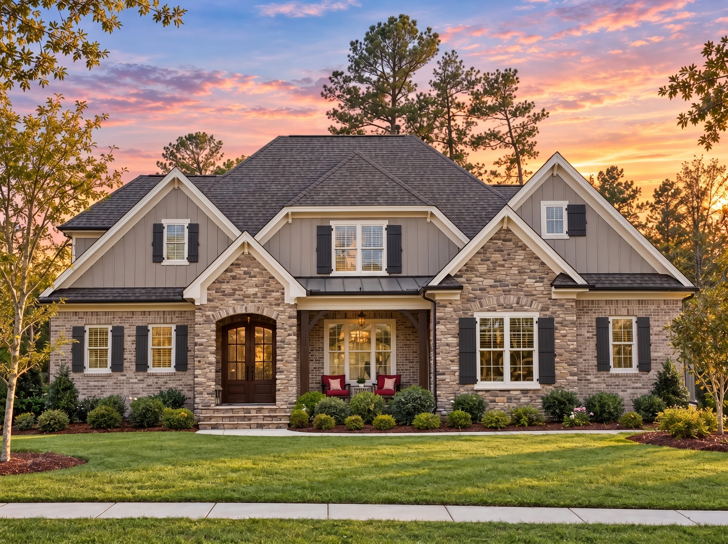 Plan  14-1848 – Poplar Grove Manor |  New American – 4-Bed, 4-Bath, 4,121 SF - Natural Brick, AI-generated exterior concept