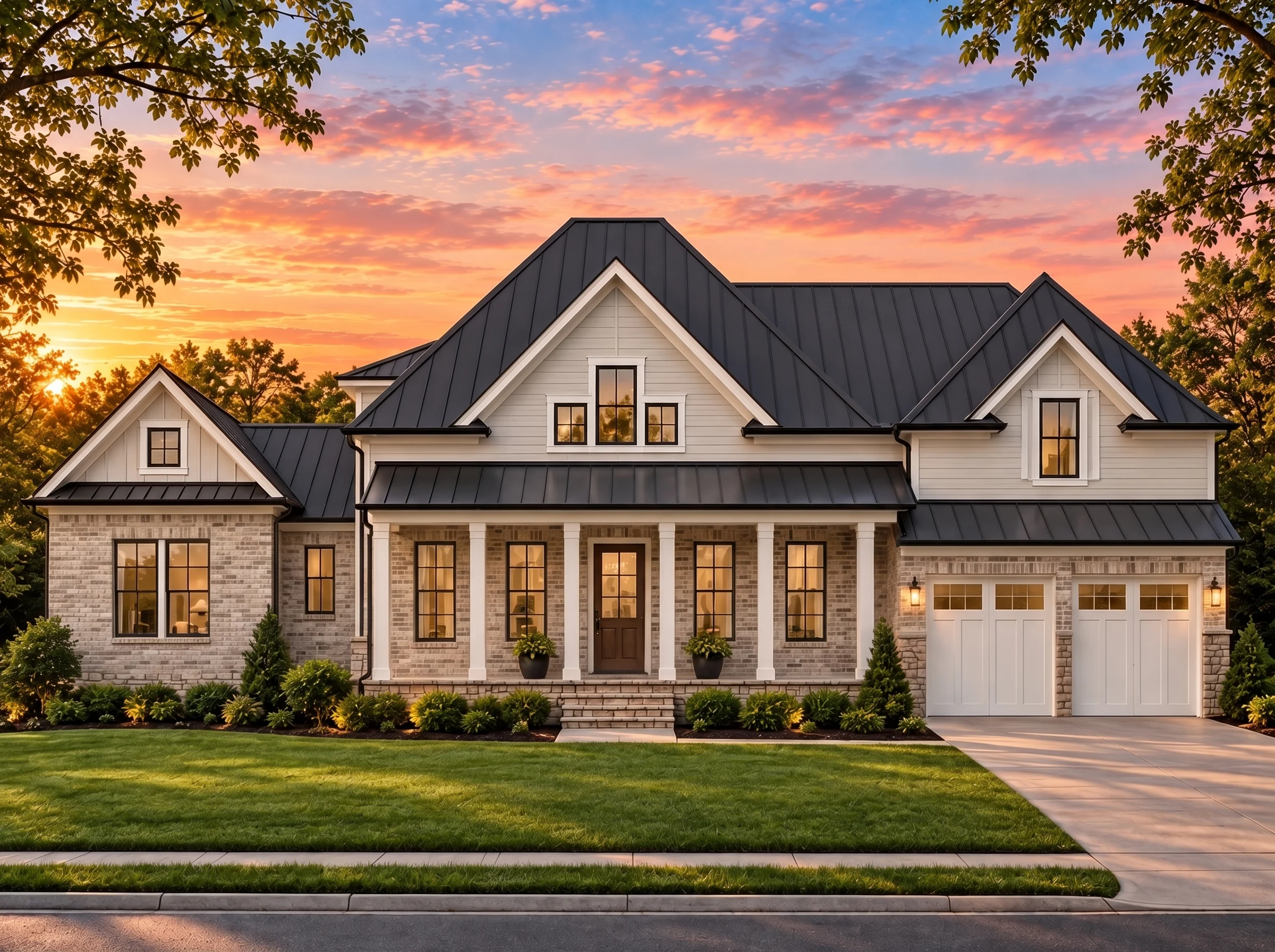 Plan  14-1880 – Auburn Meadow Place  | New American – 4-Bed, 3.5-Bath, 3,750 SF - Natural Brick, AI-generated exterior concept