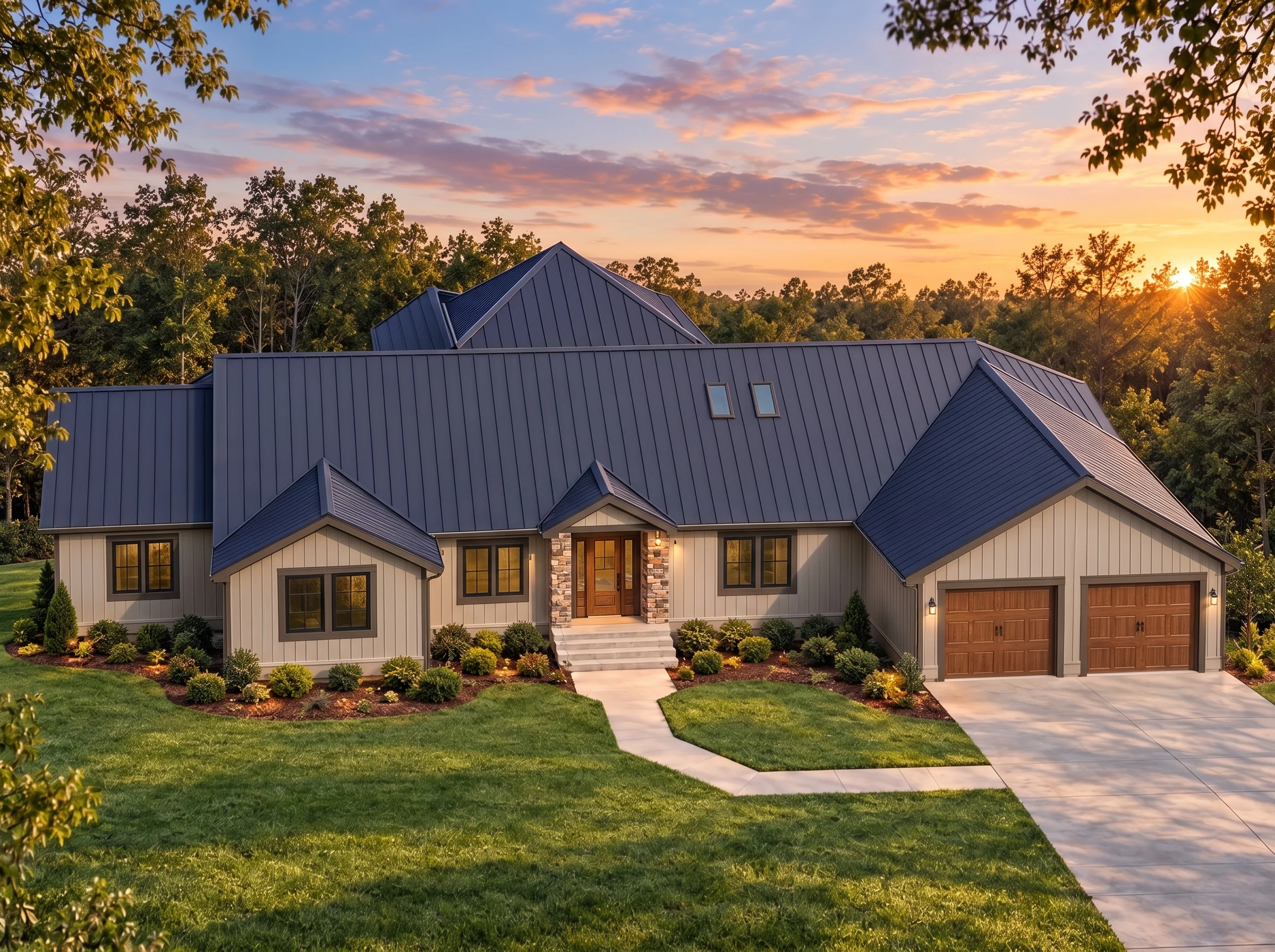 Plan  14-1921 – Oak Hill Residence |  Craftsman Ranch – 3-Bed, 3-Bath, 2,449 SF - Mushroom Taupe, AI-generated exterior concept