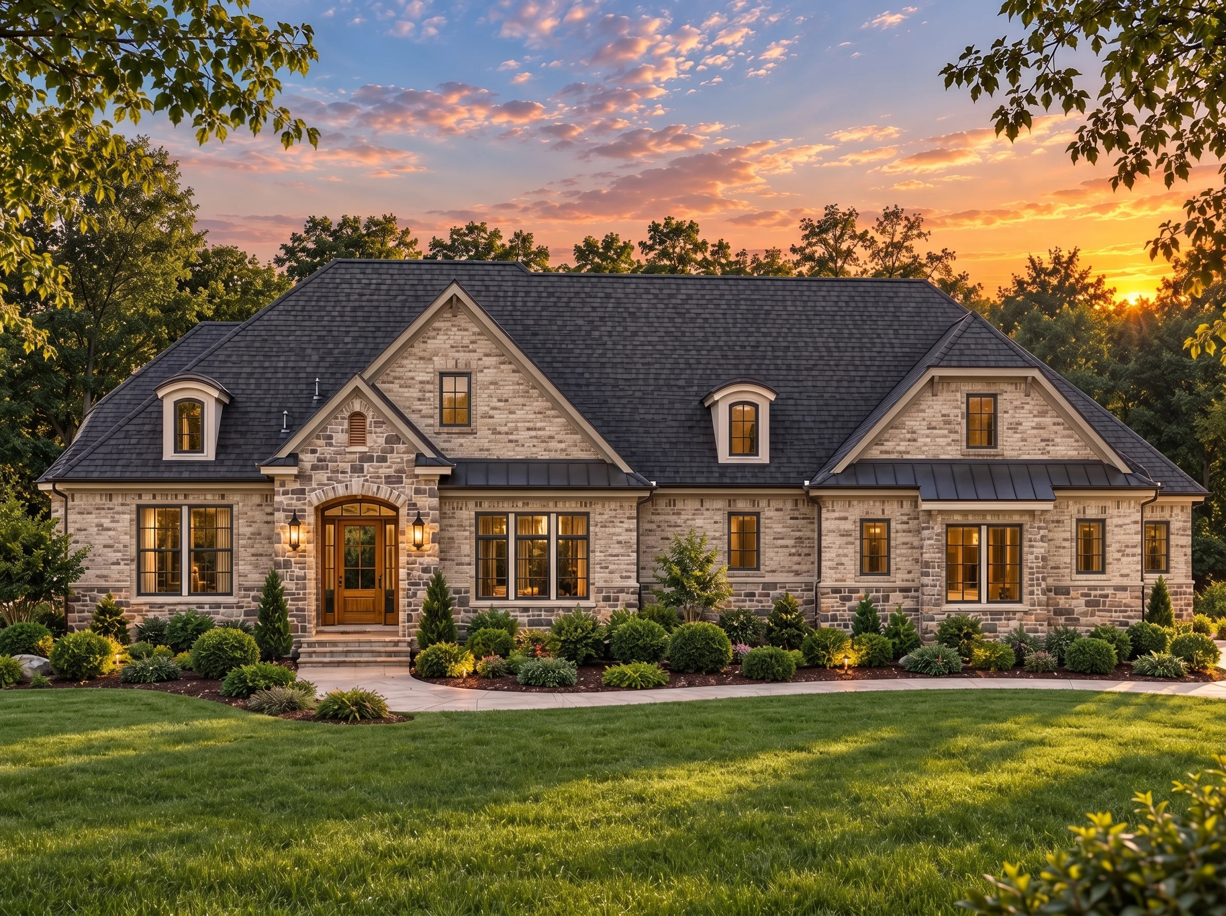 Plan  14-1916 – Tudor Ridge | French  Country – 4-Bed, 5-Bath, 5,021 SF - Natural Brick, AI-generated exterior concept