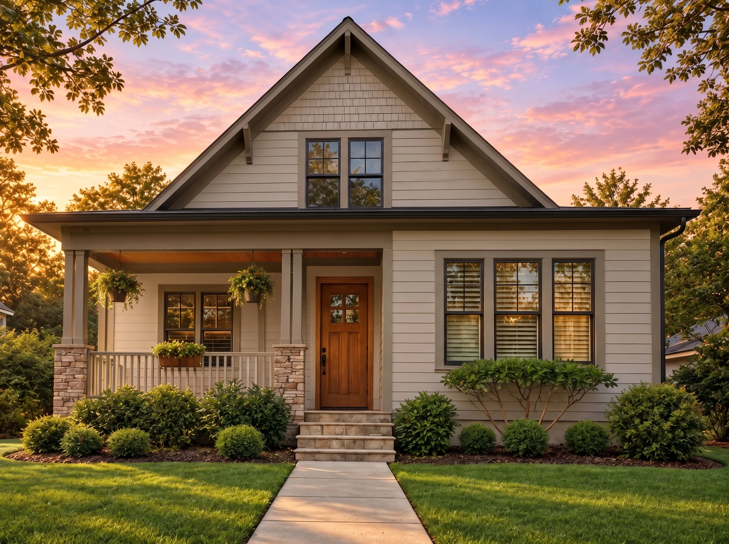 Plan  14-1992 – Maple Cove Cottage |  Farmhouse Cottage – 4-Bed, 3.5-Bath, 3,145 SF - Mushroom Taupe, AI-generated exterior concept