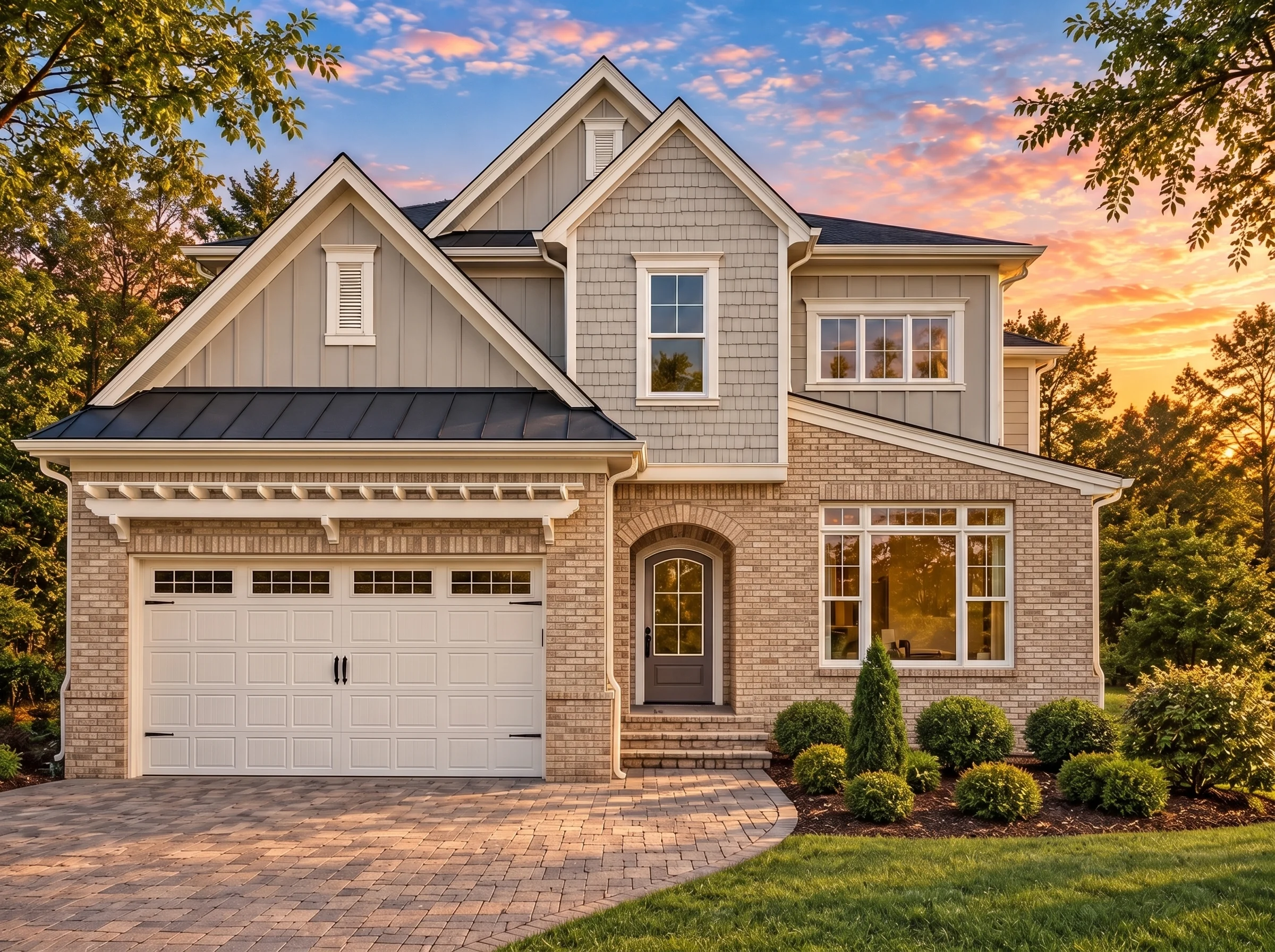 Plan  14-1991 – Trace Manor |  Transitional – 4-Bed, 4.5-Bath, 4,157 SF - Natural Brick, AI-generated exterior concept
