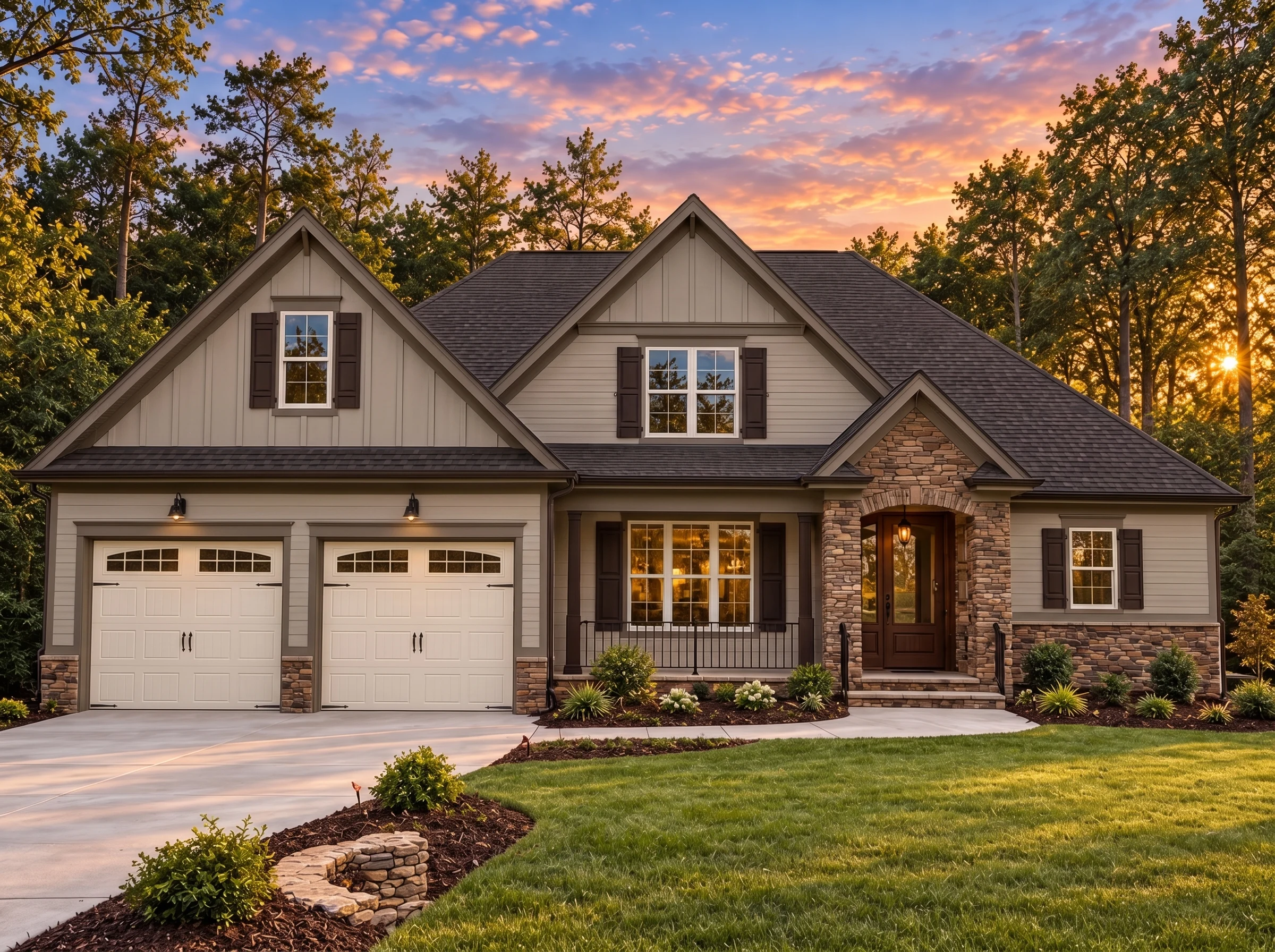 Plan  14-2010 – Ardoram | New  American – 4-Bed, 3-Bath, 2,995 SF - Mushroom Taupe, AI-generated exterior concept