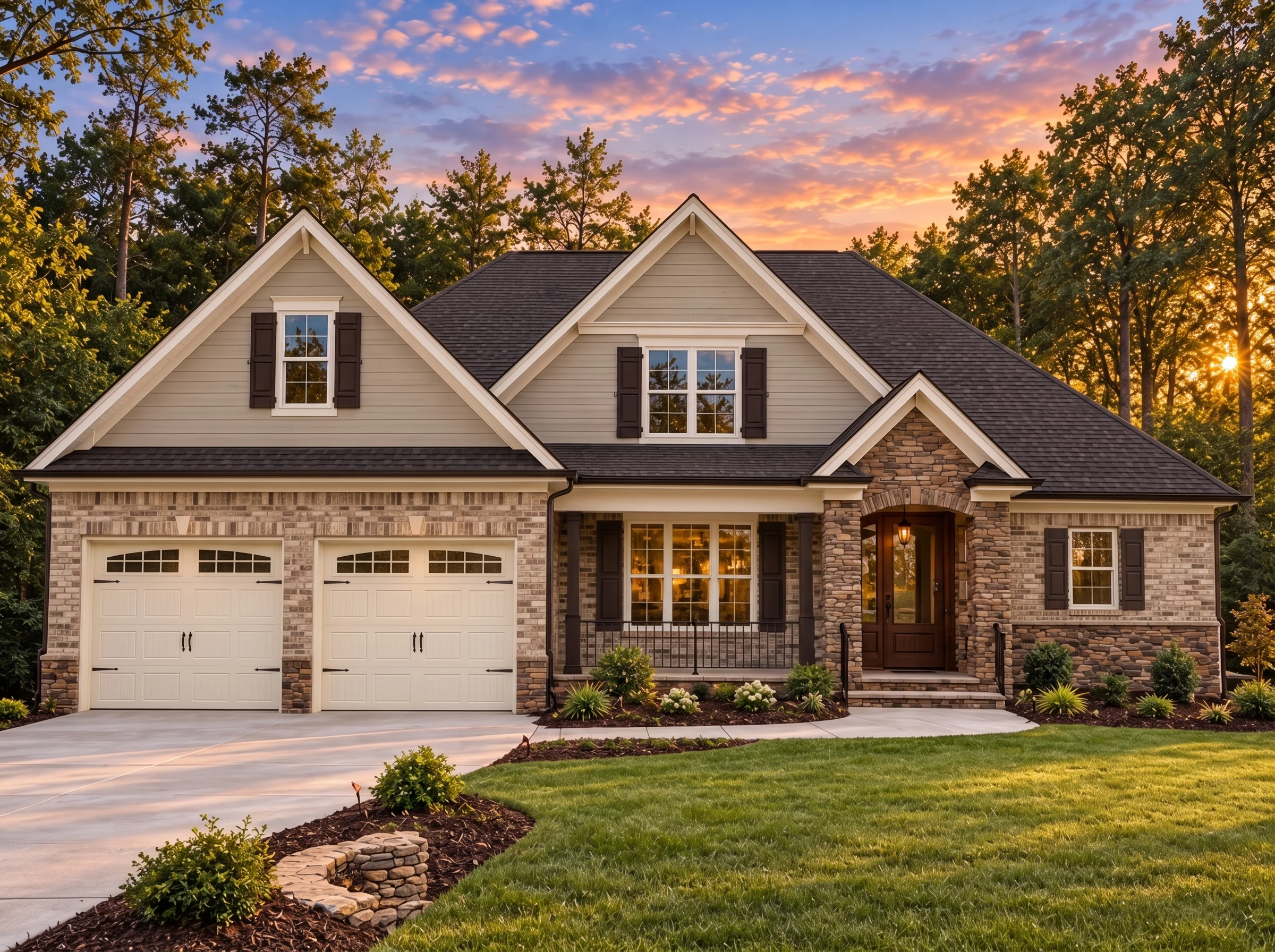 Plan  14-2010 – Ardoram | New  American – 4-Bed, 3-Bath, 2,995 SF - Natural Brick, AI-generated exterior concept