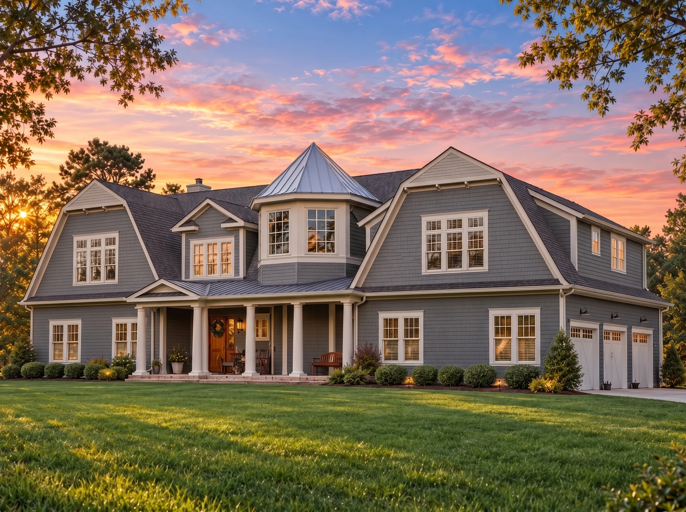 Plan  14-2016 – Aster Willow Estate  | Shingle Style – 6-Bed, 5.5-Bath, 5,507 SF - Warm Charcoal, AI-generated exterior concept