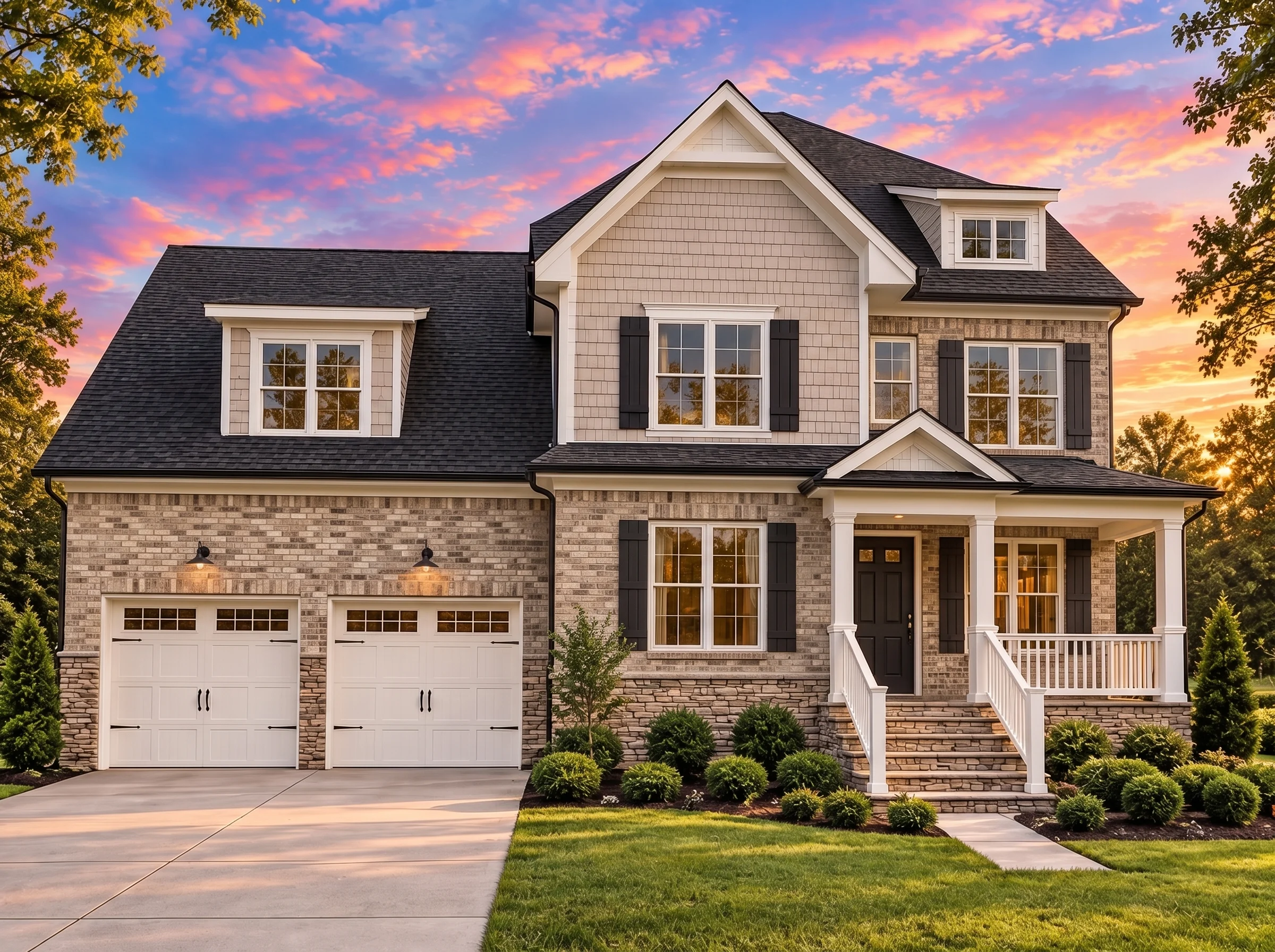 Plan  14-2011 – Aster Creek Lodge |  New American – 4-Bed, 3-Bath, 3,363 SF - Natural Brick, AI-generated exterior concept