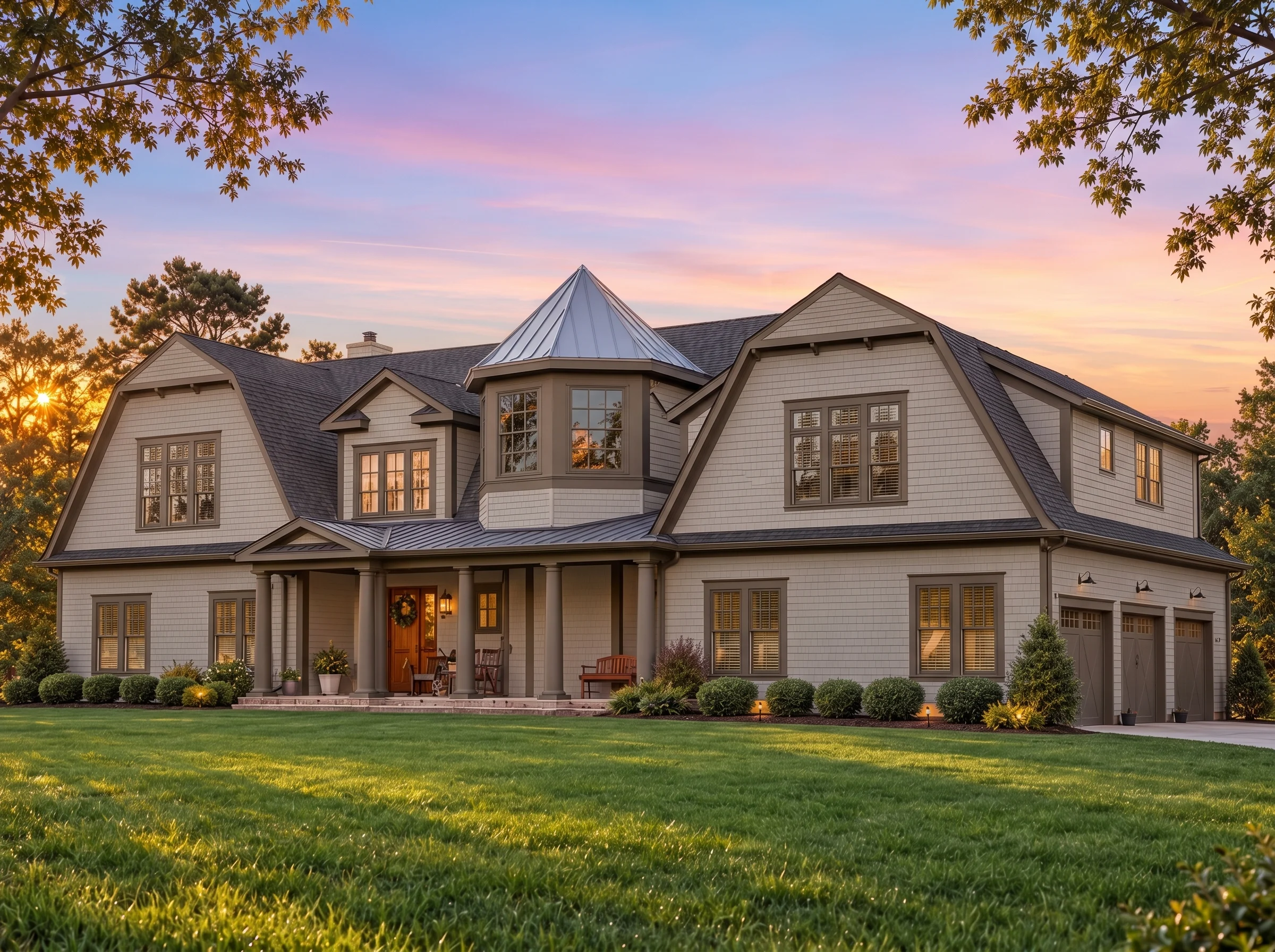 Plan  14-2016 – Aster Willow Estate  | Shingle Style – 6-Bed, 5.5-Bath, 5,507 SF - Mushroom Taupe, AI-generated exterior concept