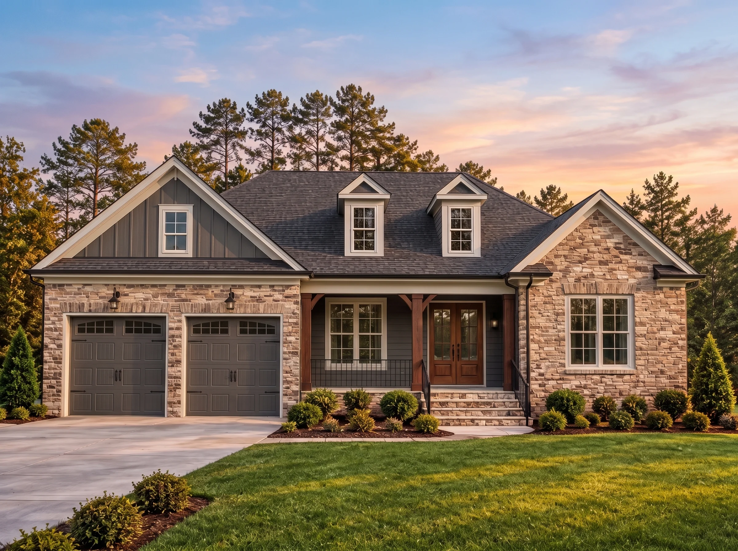 Plan  14-2030 – Aster Pass Residence  | Traditional – 3-Bed, 2-Bath, 2,521 SF - Warm Charcoal, AI-generated exterior concept