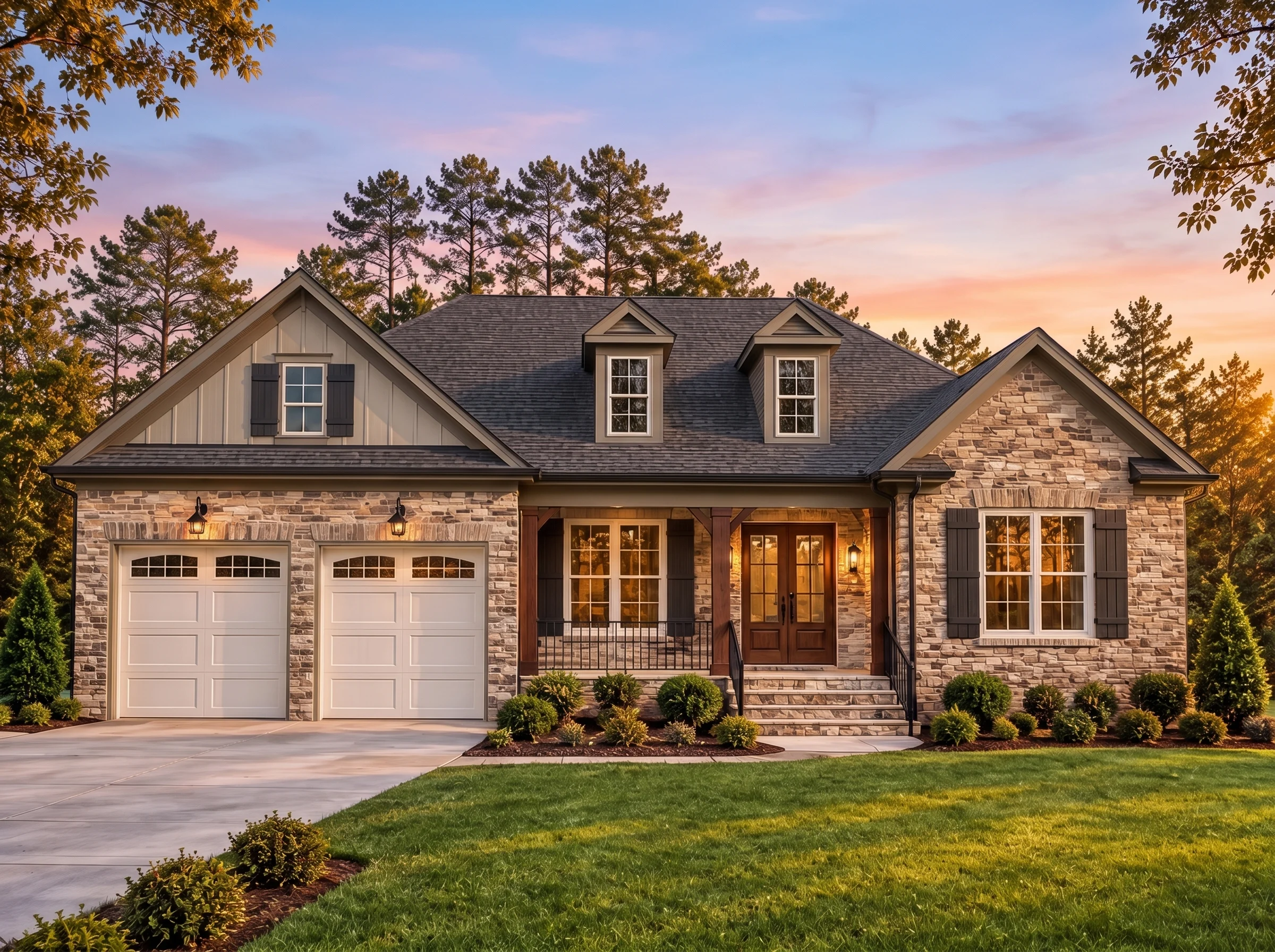 Plan  14-2030 – Aster Pass Residence  | Traditional – 3-Bed, 2-Bath, 2,521 SF - Mushroom Taupe, AI-generated exterior concept