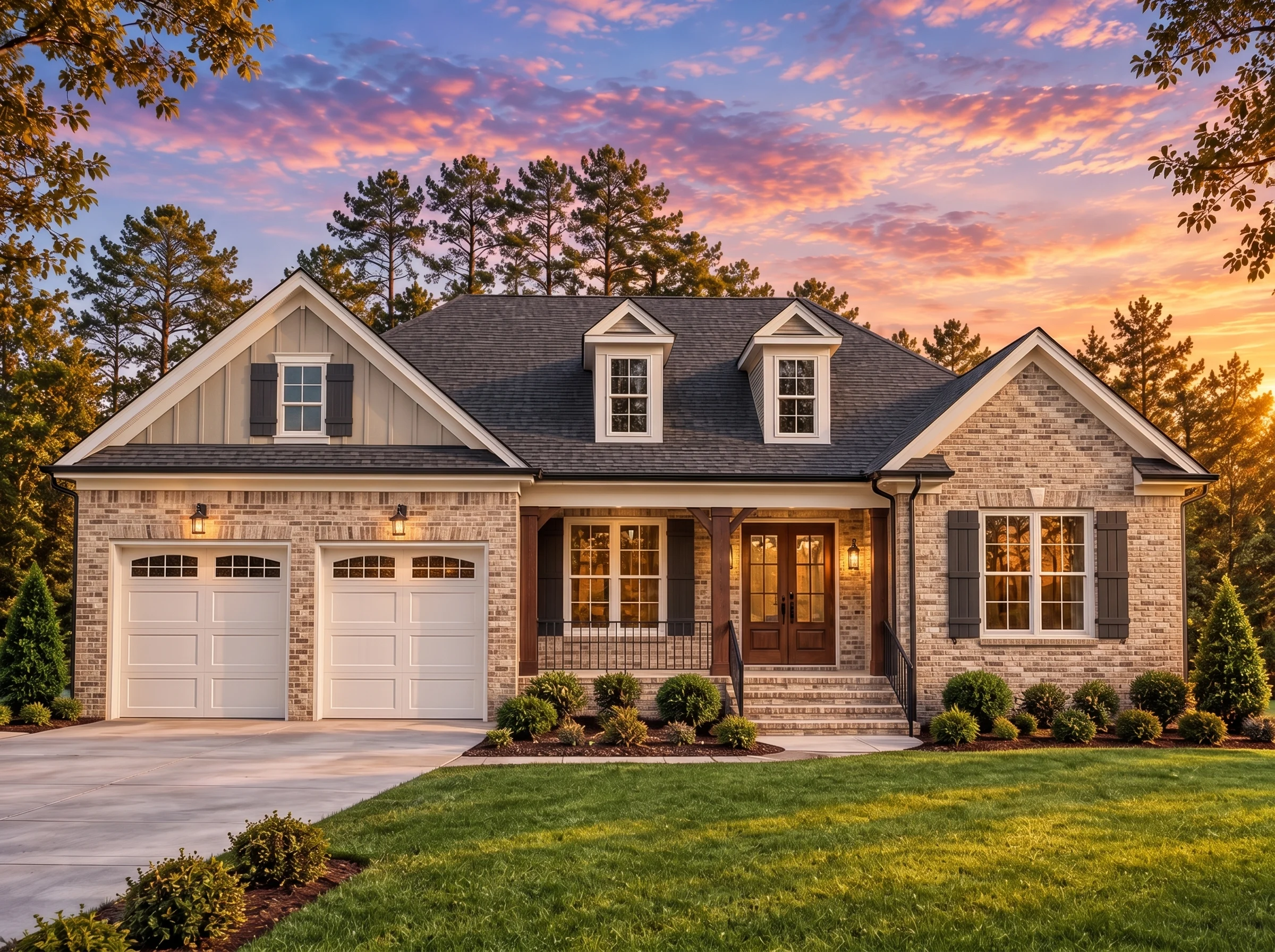 Plan  14-2030 – Aster Pass Residence  | Traditional – 3-Bed, 2-Bath, 2,521 SF - Natural Brick, AI-generated exterior concept