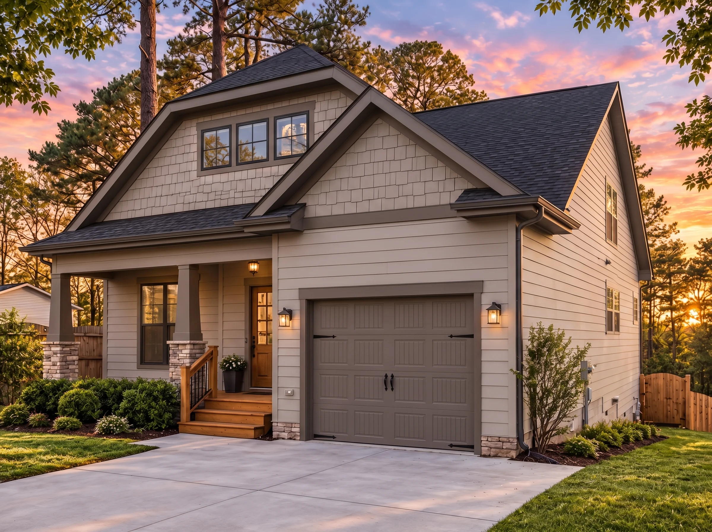 Plan  14-2045 – Aster Point Residence  | Modern Farmhouse – 3-Bed, 3-Bath, 1,874 SF - Mushroom Taupe, AI-generated exterior concept