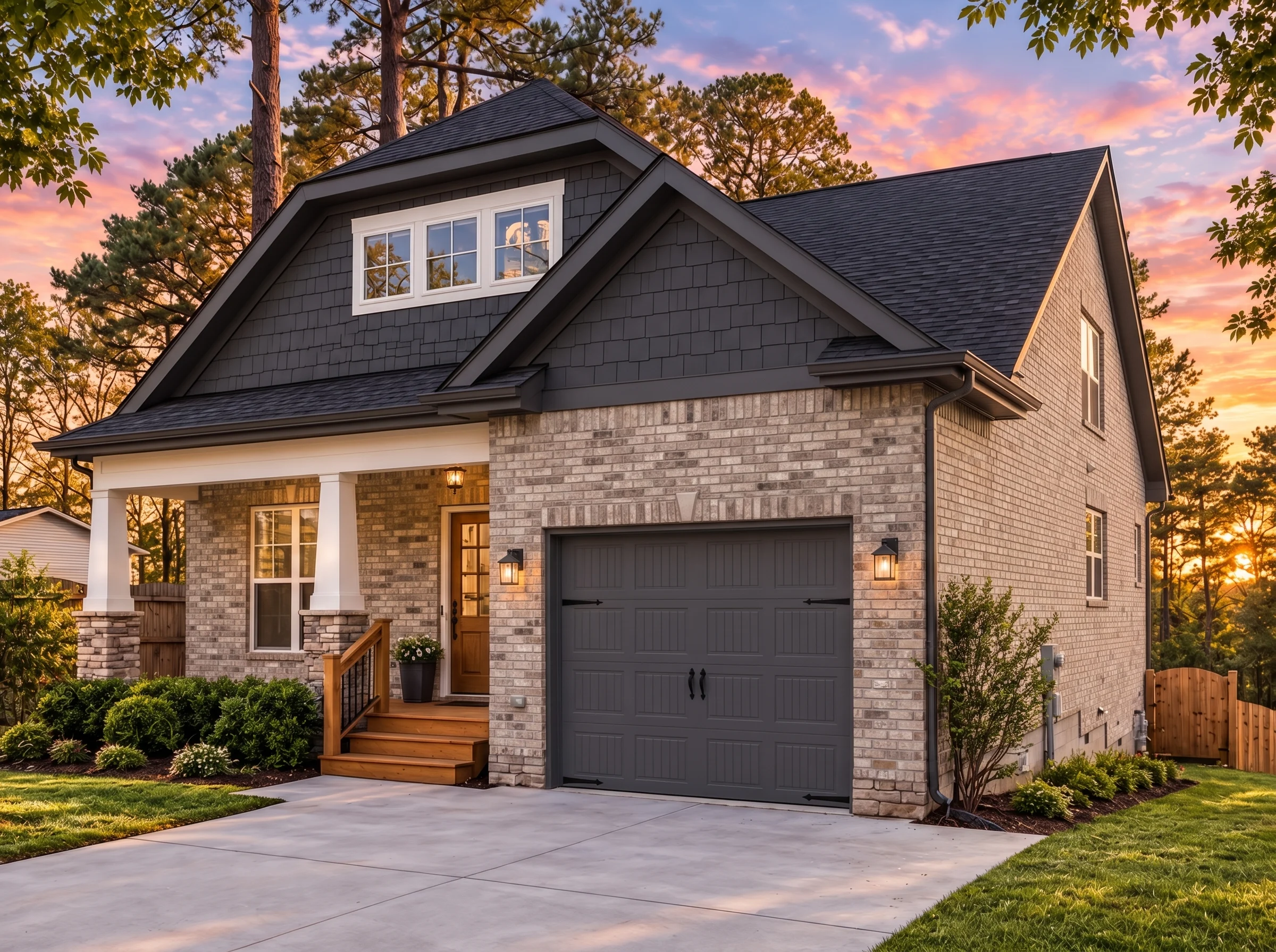Plan  14-2045 – Aster Point Residence  | Modern Farmhouse – 3-Bed, 3-Bath, 1,874 SF - Natural Brick, AI-generated exterior concept