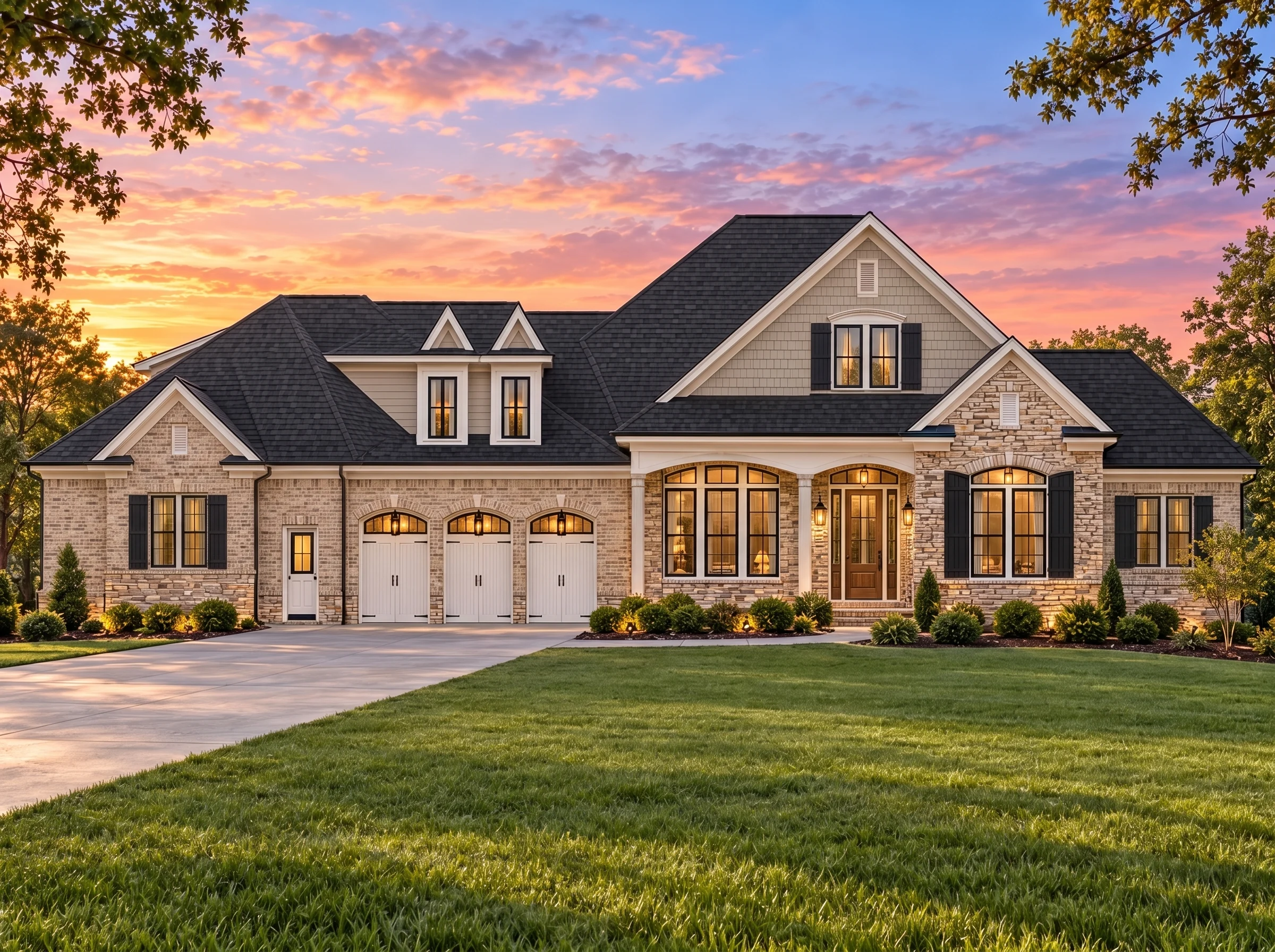 Plan  14-2074 – New Mexico Land |  Traditional Colonial – 4-Bed, 5-Bath, 4,311 SF - Natural Brick, AI-generated exterior concept