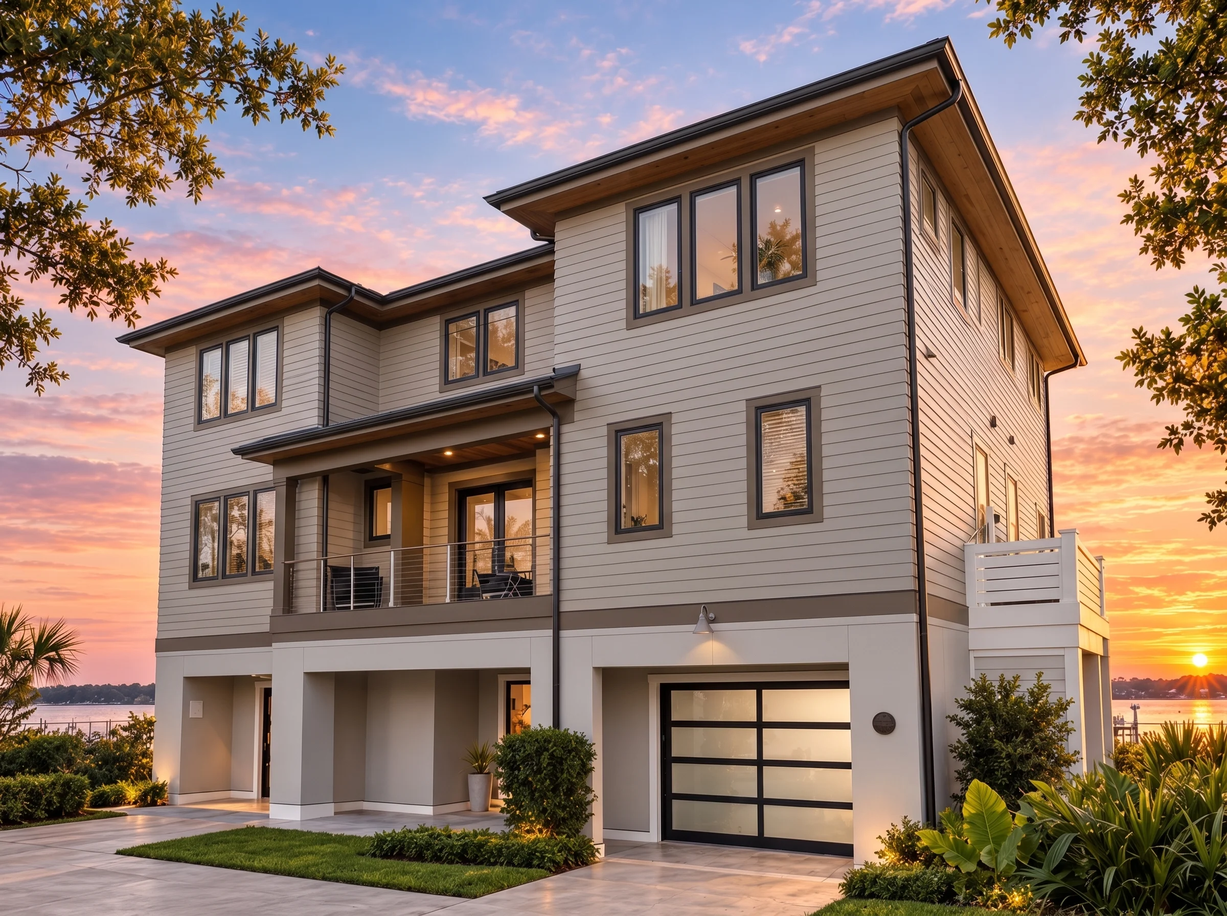 Plan  14-2098 – Auburn Garden Villa  | Contemporary – 4-Bed, 3-Bath, 3,545 SF - Mushroom Taupe, AI-generated exterior concept