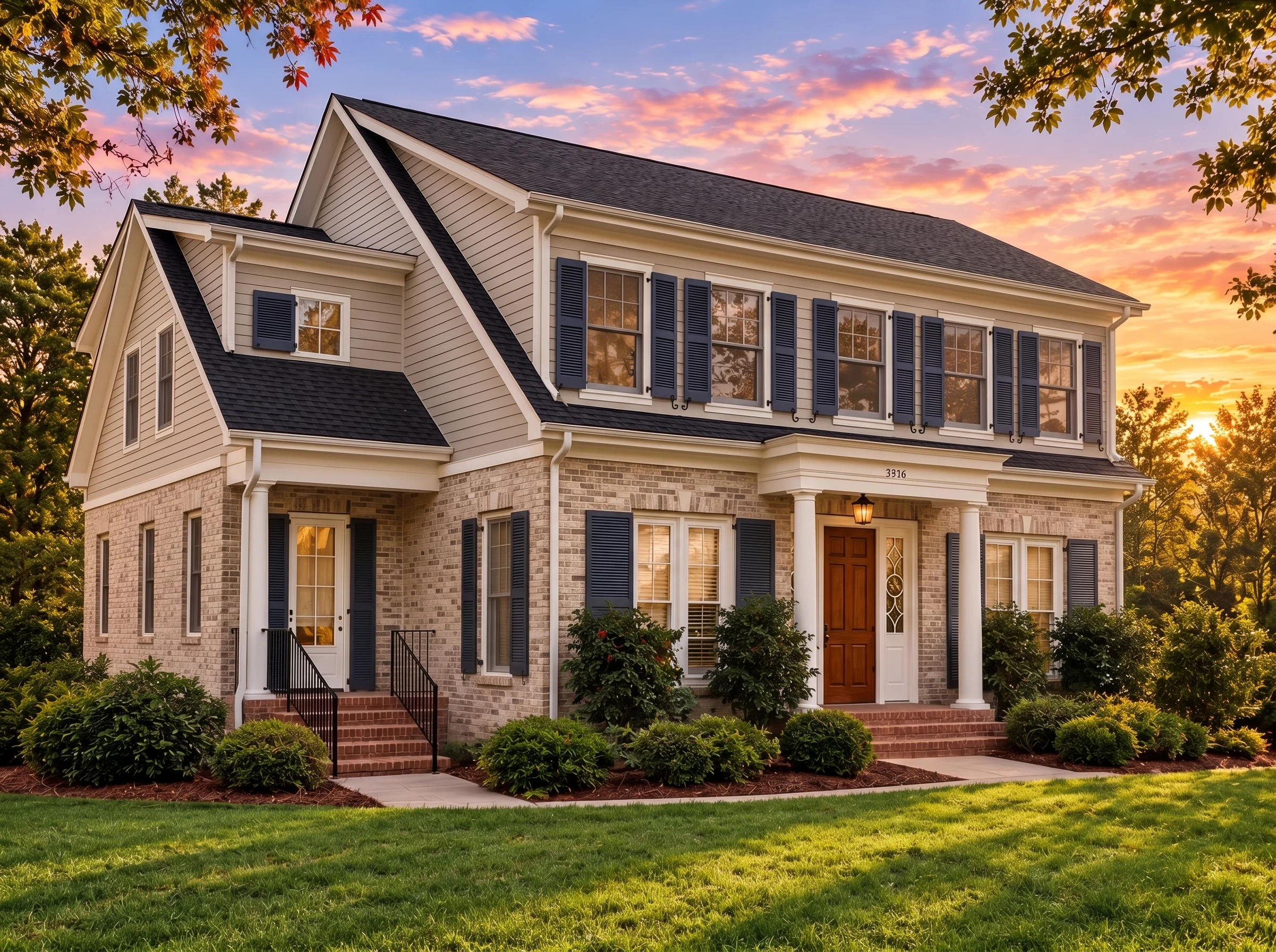 Plan  14-2093 – Basecamp Retreat |  Colonial Revival – 4-Bed, 3.5-Bath, 3,498 SF - Natural Brick, AI-generated exterior concept