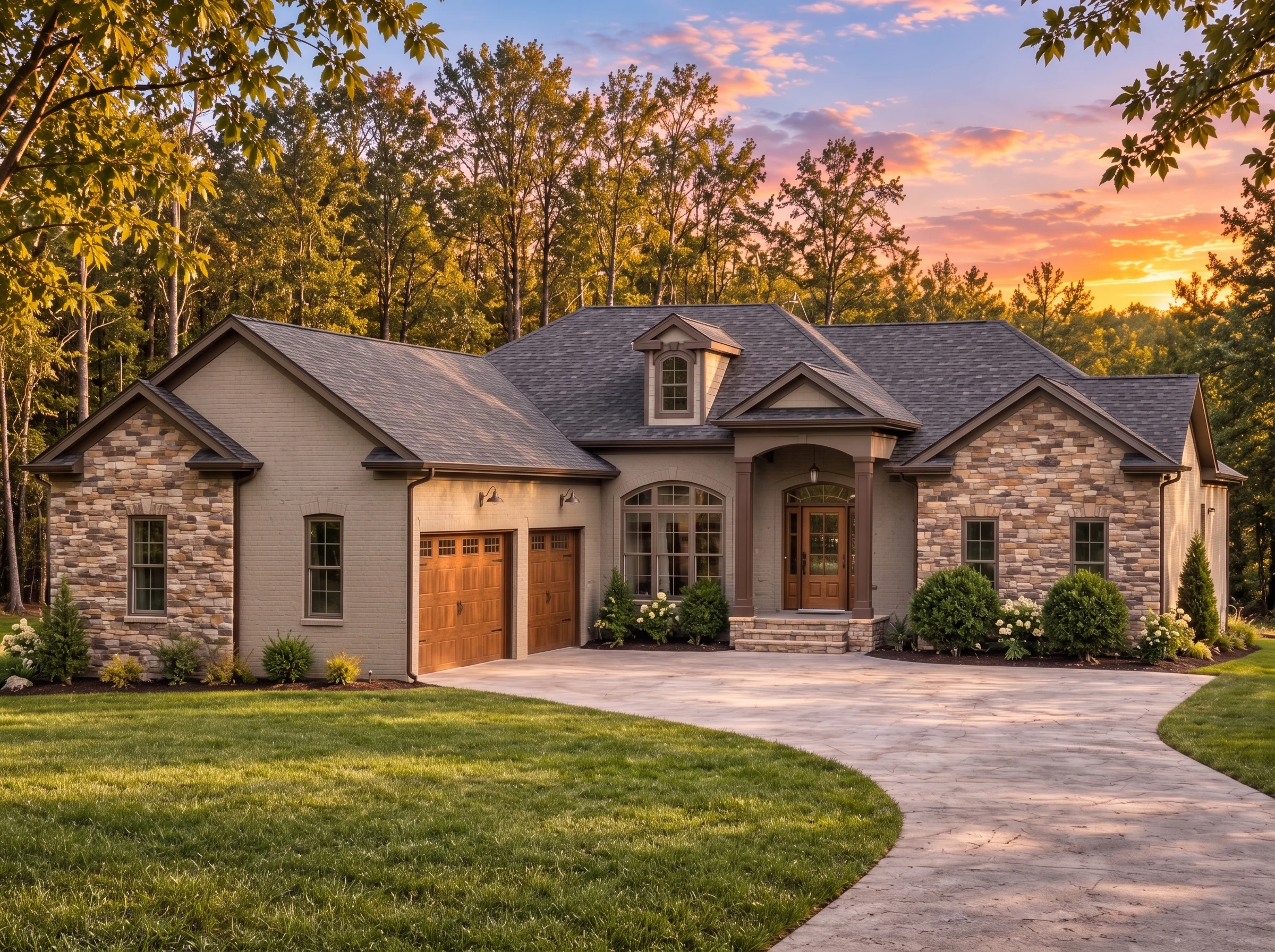 Plan  14-2129 – Washington Sound |  Traditional Ranch – 3-Bed, 2.5-Bath, 2,308 SF - Mushroom Taupe, AI-generated exterior concept