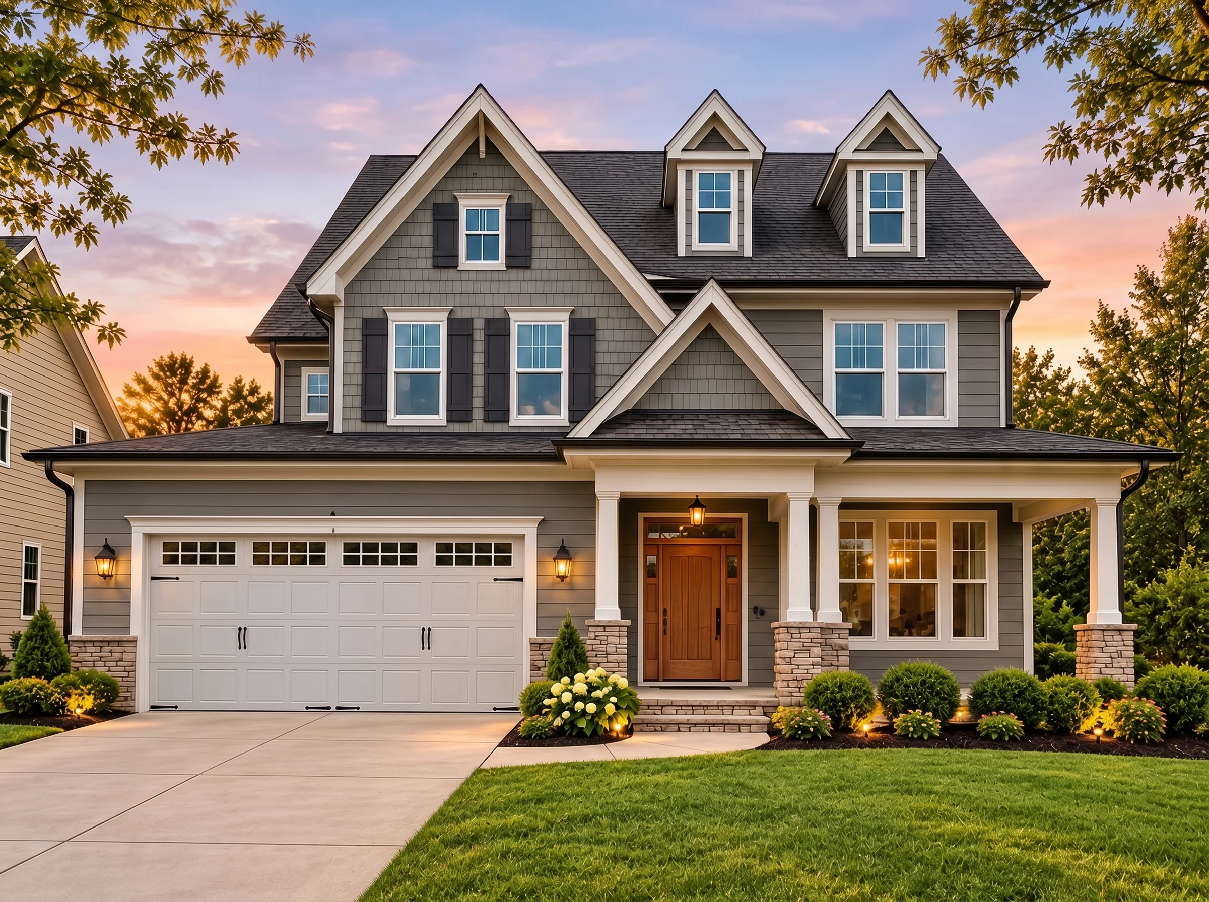 Plan  14-2135 – Rose Cove Cabin |  Neo-Colonial – 5-Bed, 3-Bath, 2,752 SF - Warm Charcoal, AI-generated exterior concept
