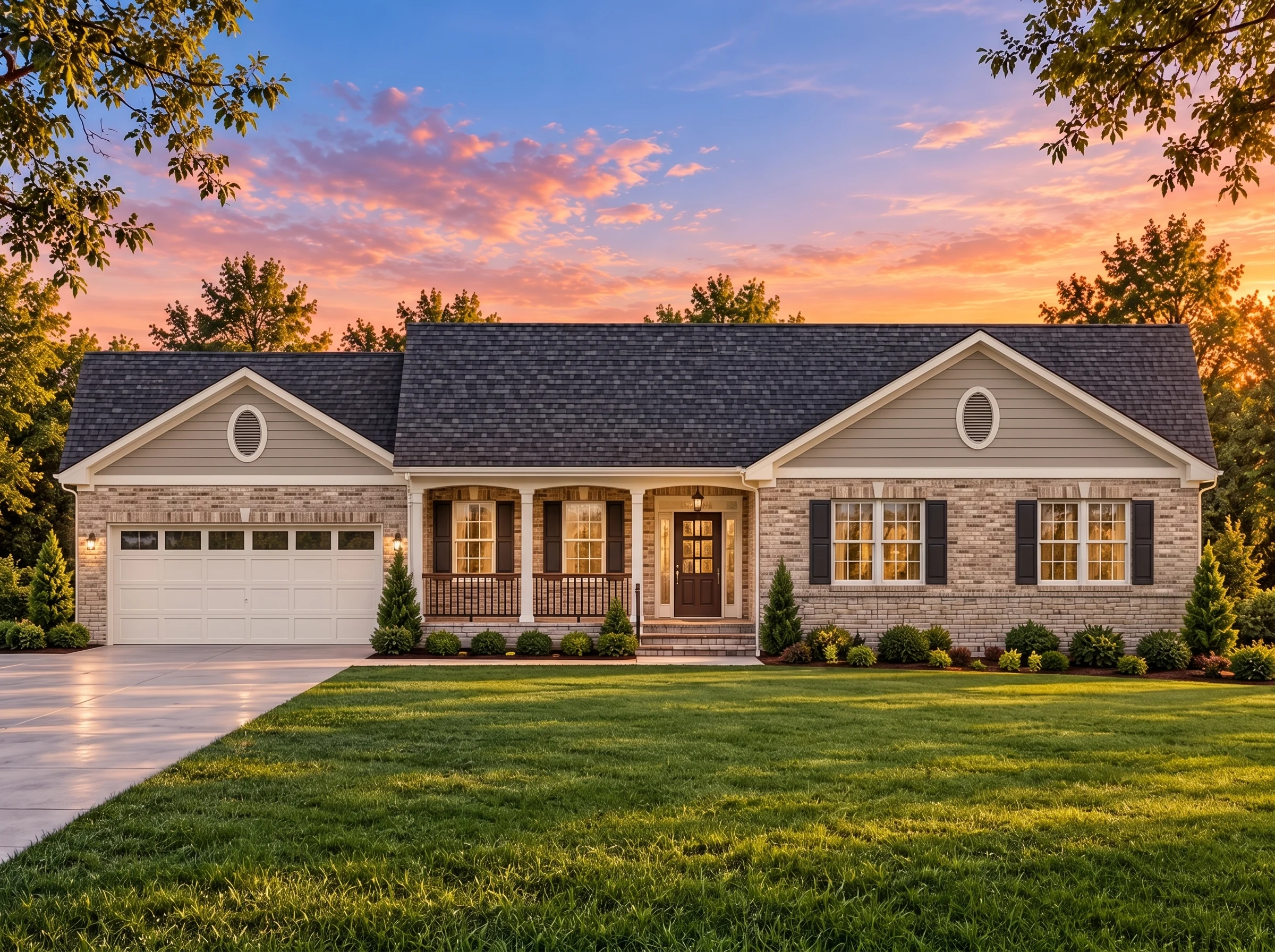 Plan  14-2130 – Maryland Free |  Traditional Ranch – 3-Bed, 2-Bath, 1,323 SF - Natural Brick, AI-generated exterior concept