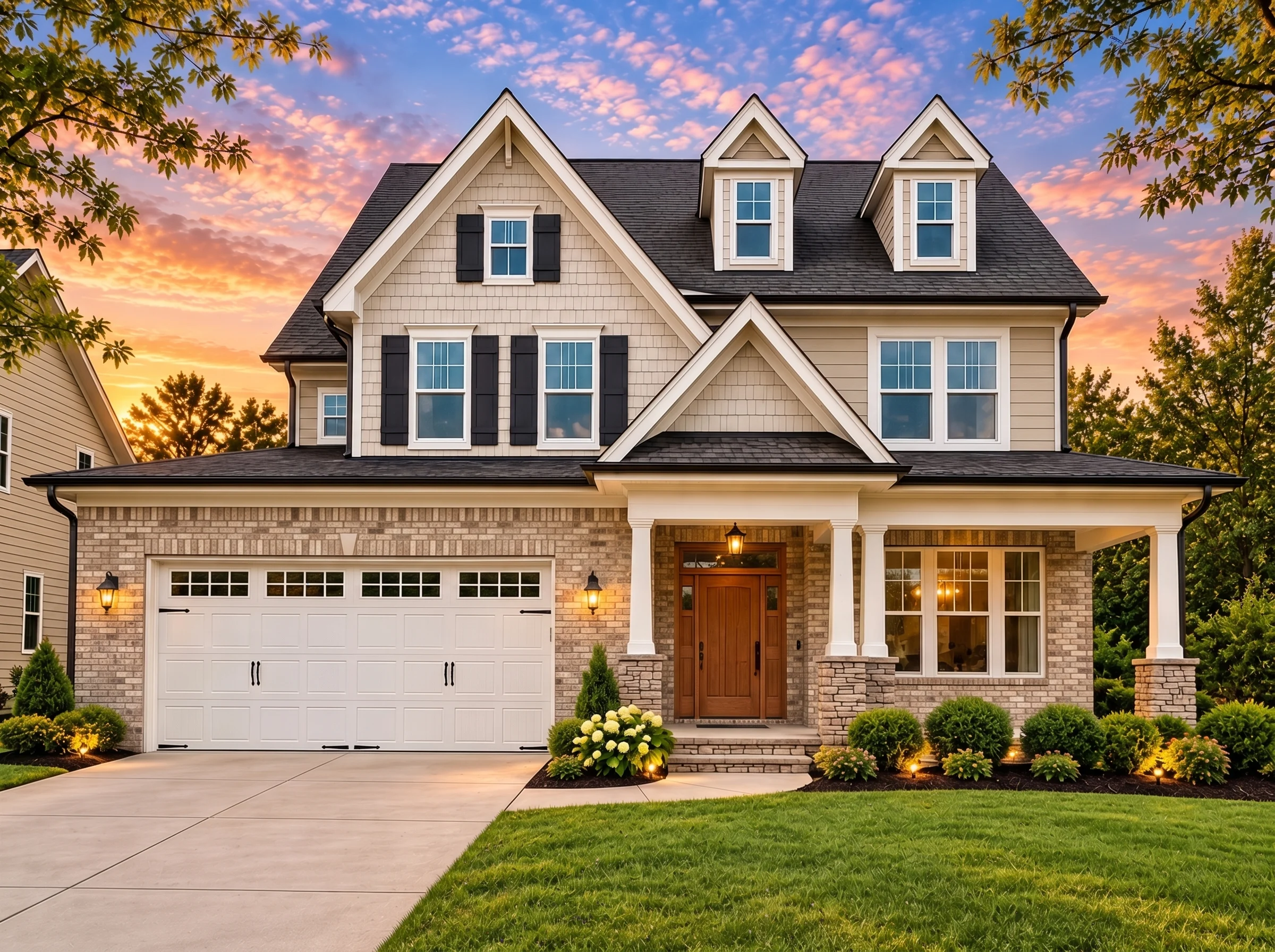 Plan  14-2135 – Rose Cove Cabin |  Neo-Colonial – 5-Bed, 3-Bath, 2,752 SF - Natural Brick, AI-generated exterior concept