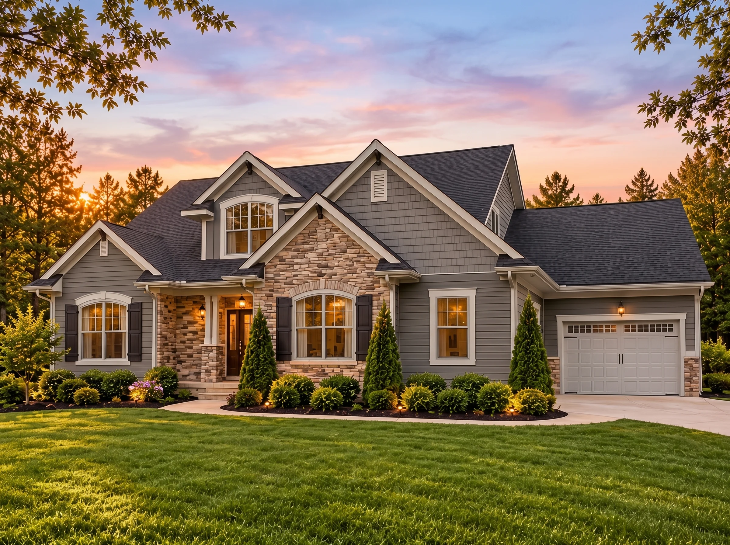 Plan  14-2170 – Echo Pavilion | New  American – 4-Bed, 3.5-Bath, 2,493 SF - Warm Charcoal, AI-generated exterior concept