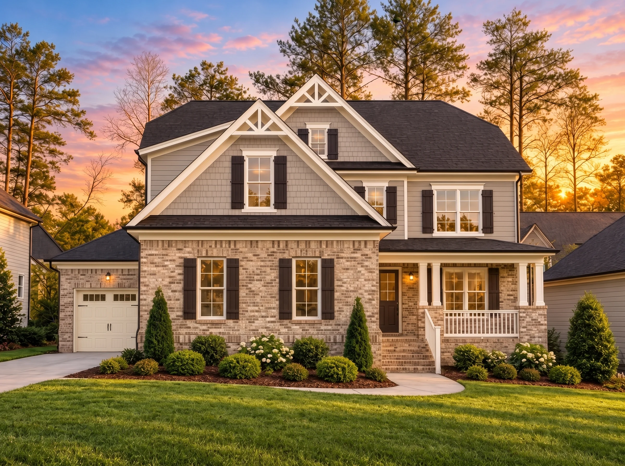Plan  14-2157 – Chestnut Bluff Retreat  | Modern Farmhouse – 4-Bed, 5-Bath, 3,069 SF - Natural Brick, AI-generated exterior concept