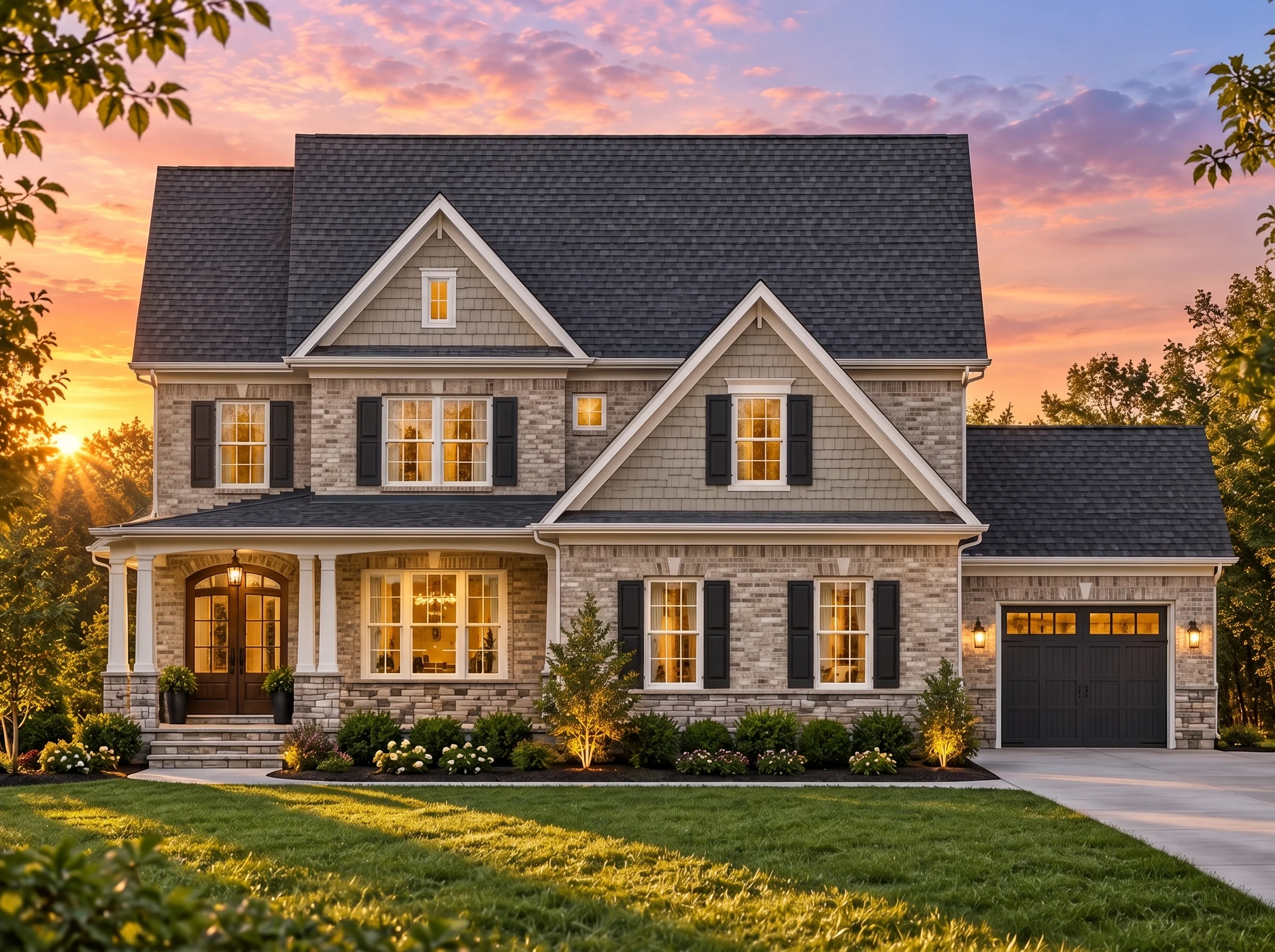 Plan  14-2160 – Magnolia Run Chalet  | Traditional Colonial – 4-Bed, 3.5-Bath, 2,962 SF - Natural Brick, AI-generated exterior concept