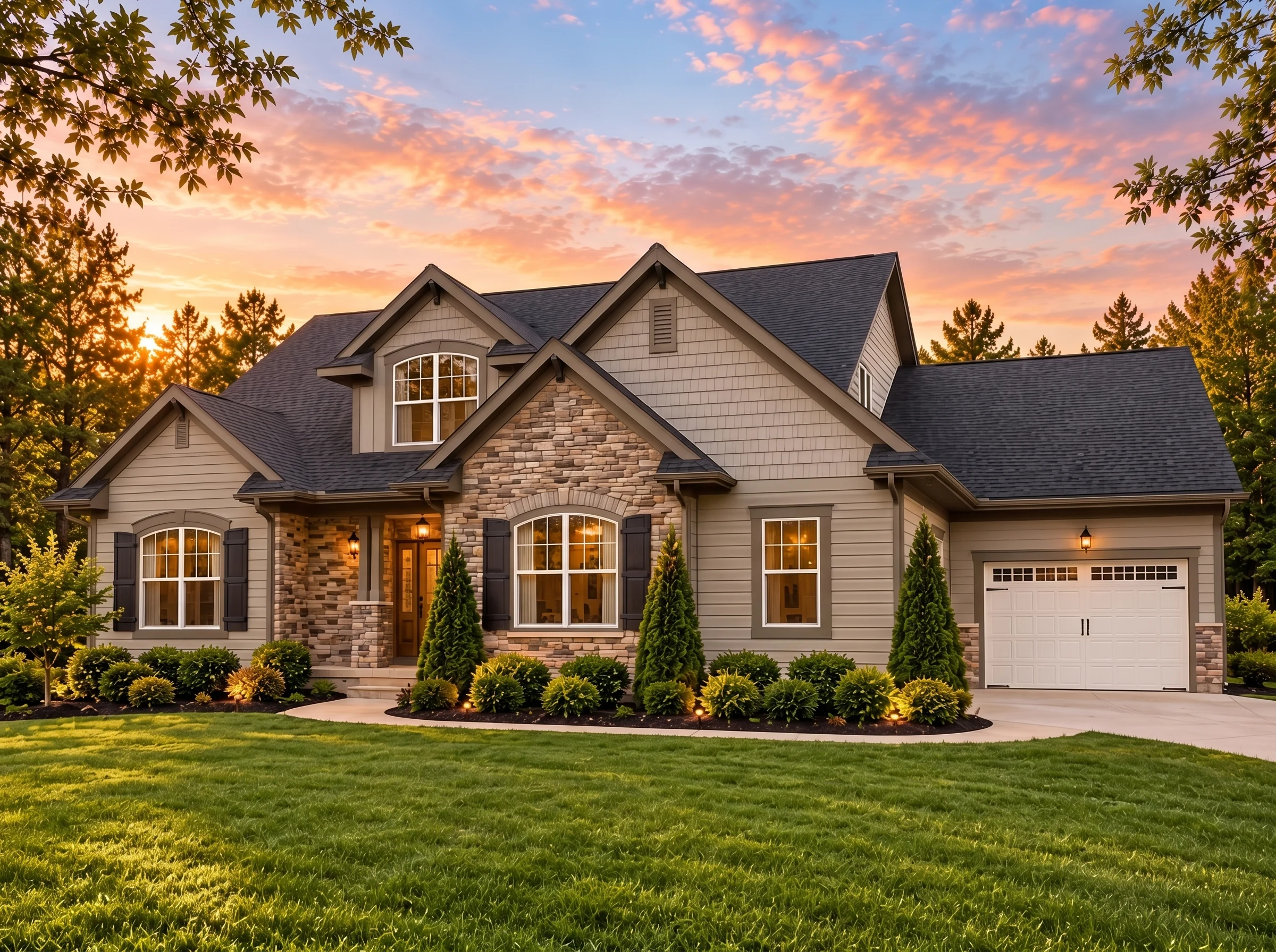 Plan  14-2170 – Echo Pavilion | New  American – 4-Bed, 3.5-Bath, 2,493 SF - Mushroom Taupe, AI-generated exterior concept