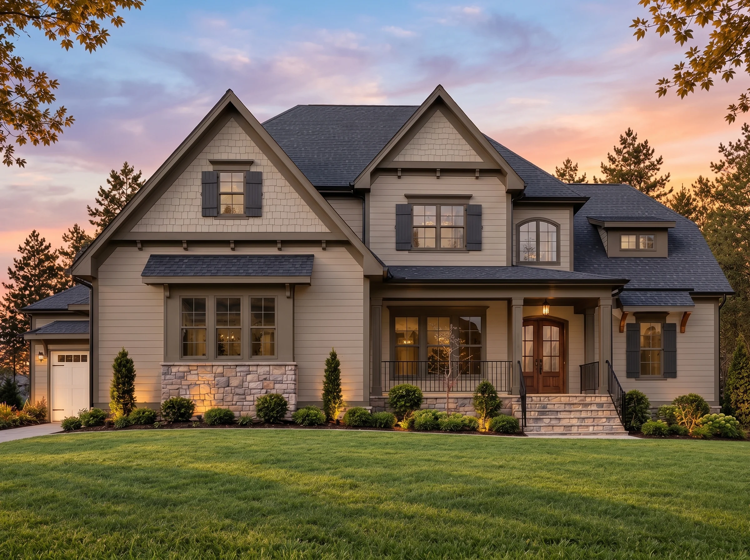 Plan  14-2171 – Cypress Meadow Estate  | Traditional – 5-Bed, 4.5-Bath, 4,417 SF - Mushroom Taupe, AI-generated exterior concept