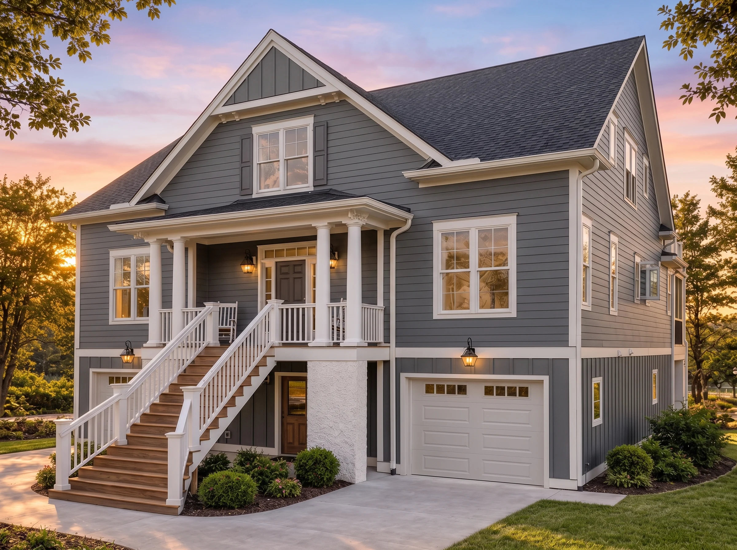 Plan  14-MOUNTFORD – Pecan Brook Cottage | Coastal Traditional – 4-Bed, 3-Bath, 3,291 SF - Warm Charcoal, AI-generated exterior concept