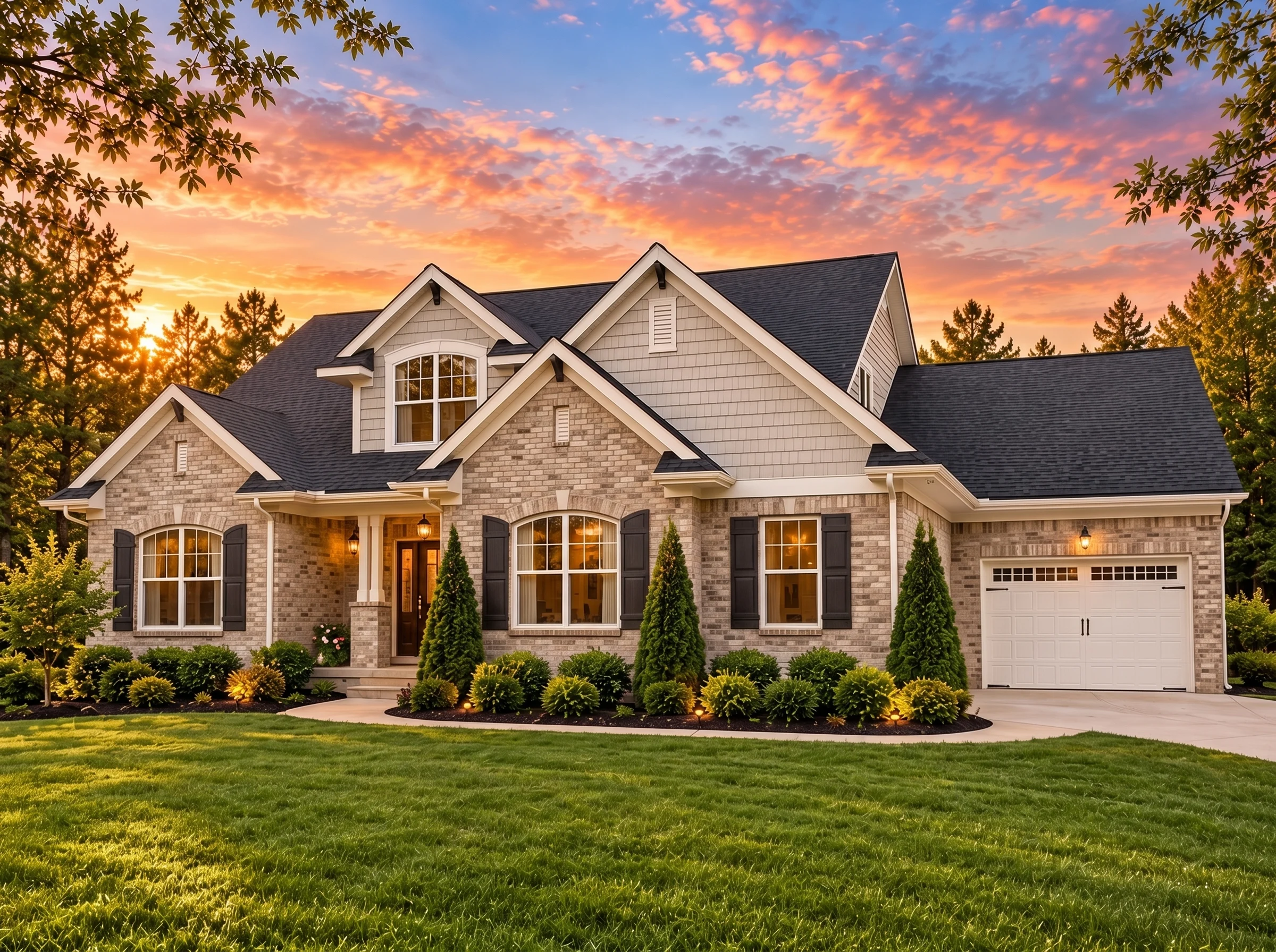 Plan  14-2170 – Echo Pavilion | New  American – 4-Bed, 3.5-Bath, 2,493 SF - Natural Brick, AI-generated exterior concept