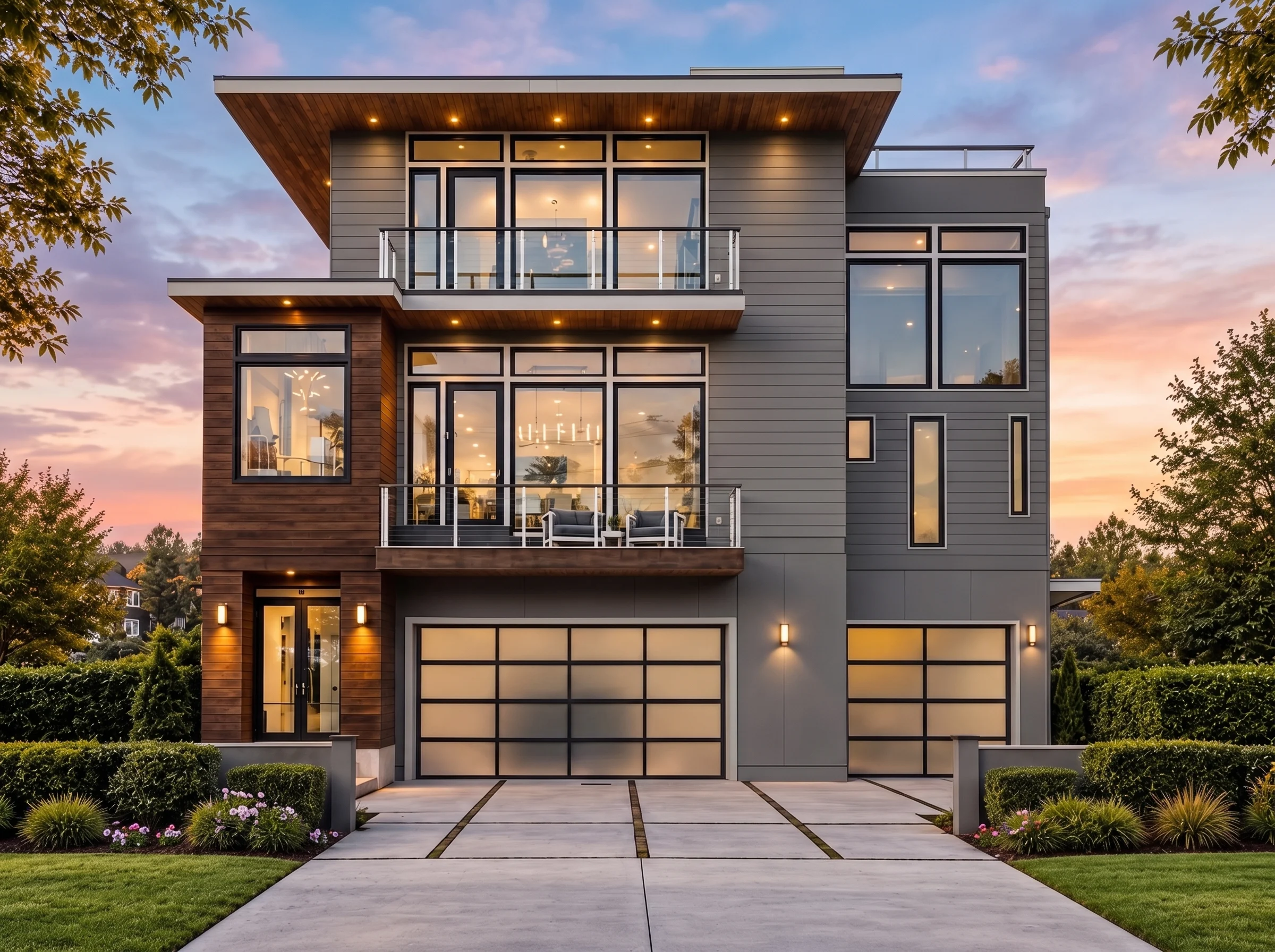 Plan  15-1019 – Aster Bend Retreat |  Modern Contemporary – 4-Bed, 5-Bath, 4,200 SF - Warm Charcoal, AI-generated exterior concept