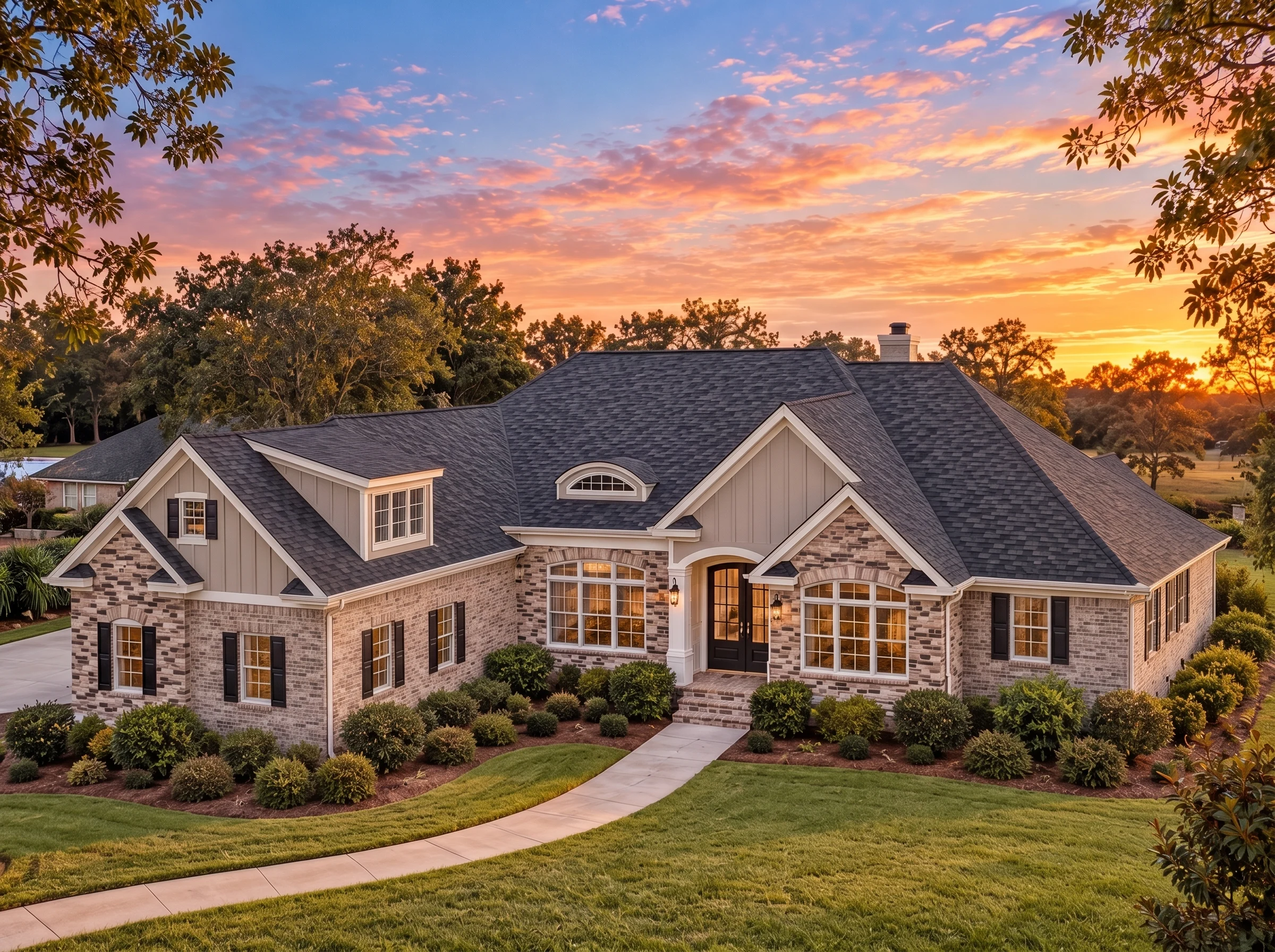 Plan  15-1009 – Alder Grove Manor |  New American – 3-Bed, 4.5-Bath, 3,963 SF - Natural Brick, AI-generated exterior concept