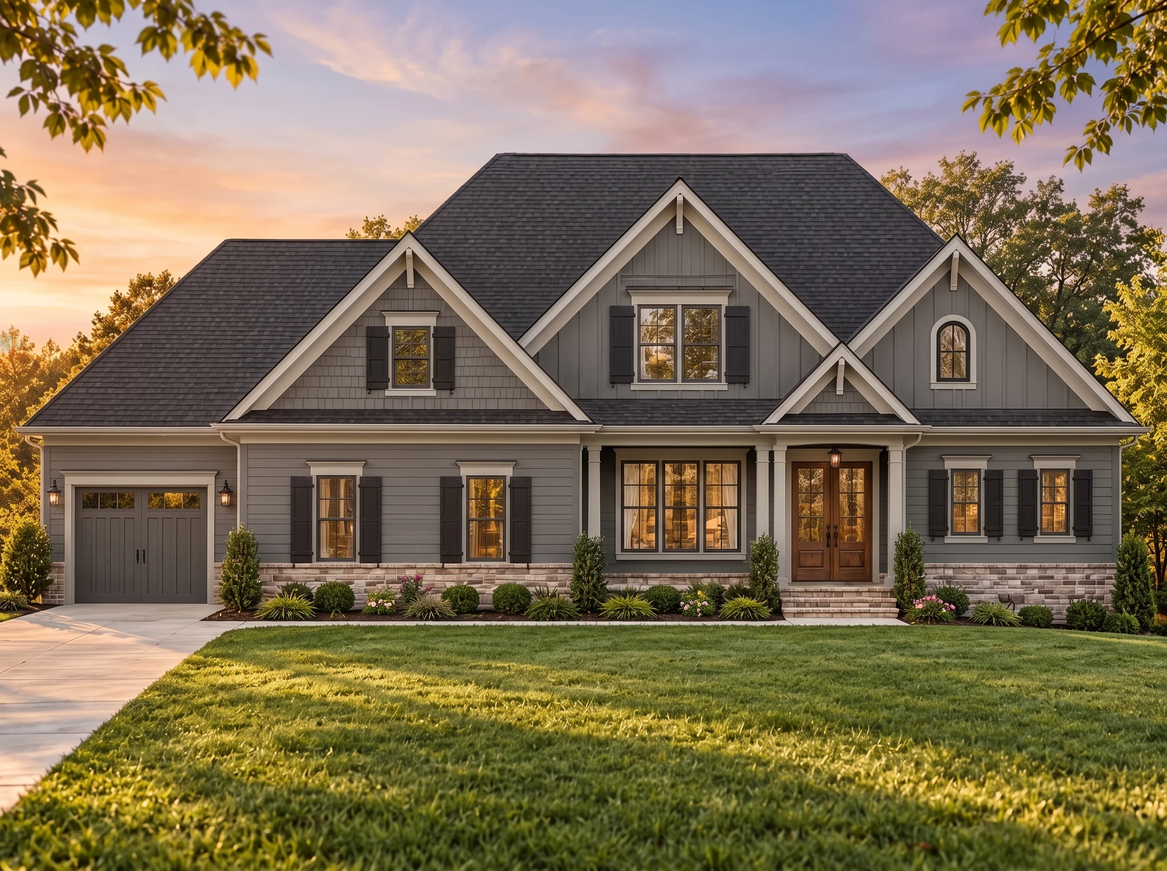 Plan  15-1061 – Auburn Run Haven |  New American – 4-Bed, 3.5-Bath, 2,625 SF - Warm Charcoal, AI-generated exterior concept