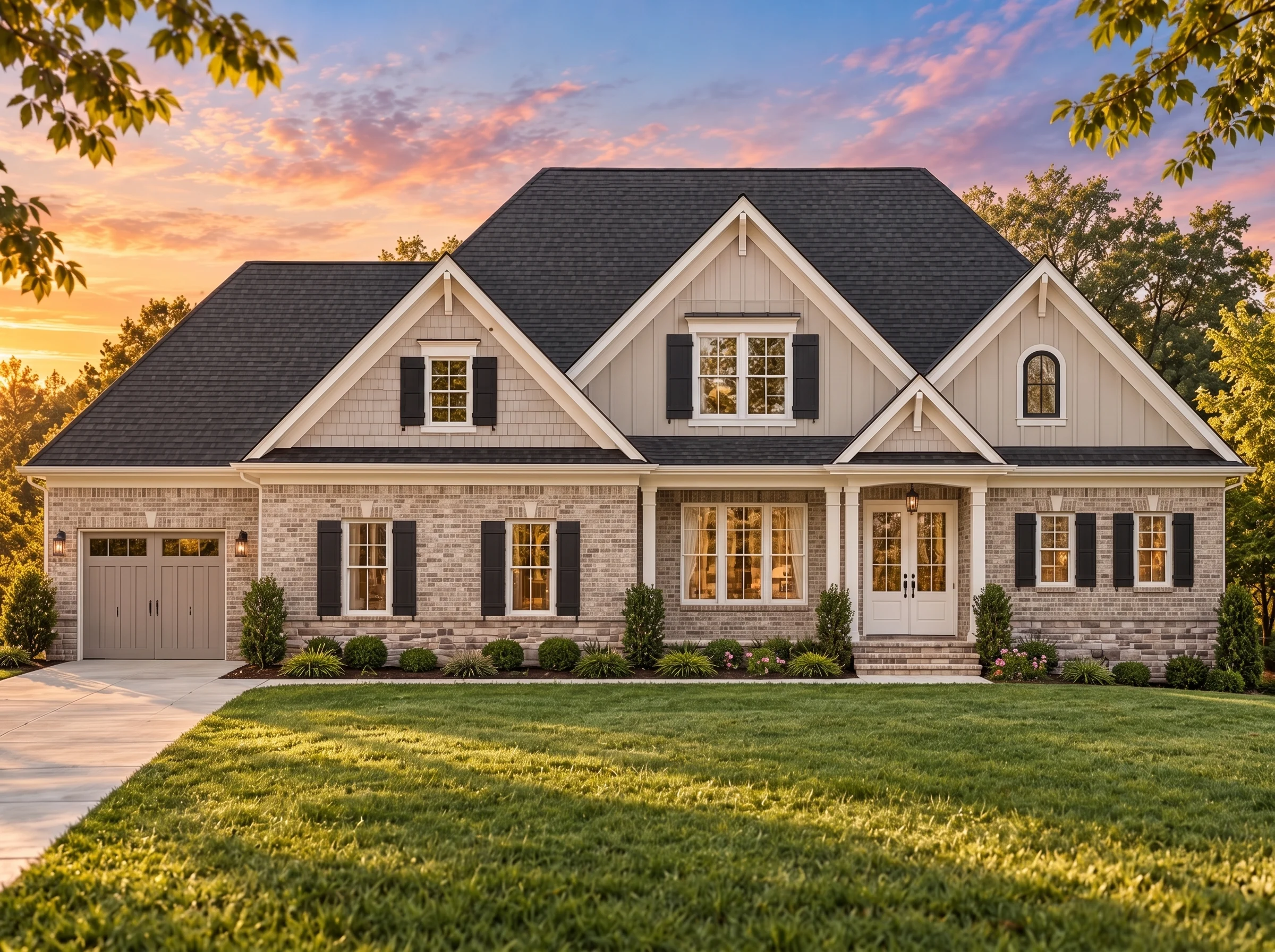 Plan  15-1061 – Auburn Run Haven |  New American – 4-Bed, 3.5-Bath, 2,625 SF - Natural Brick, AI-generated exterior concept