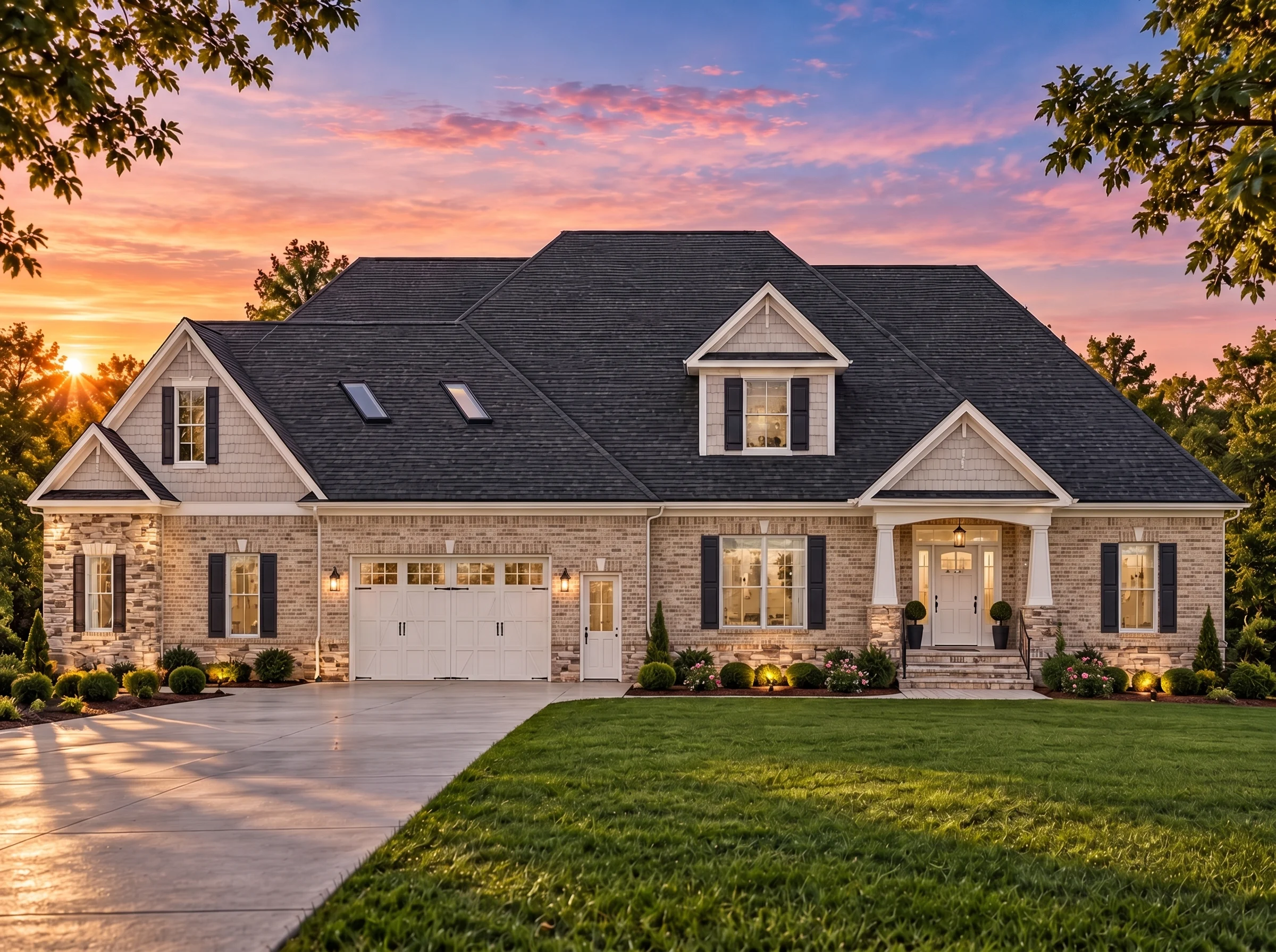 Plan  15-1160 – Contour House |  Traditional Ranch – 3-Bed, 2.5-Bath, 3,939 SF - Natural Brick, AI-generated exterior concept