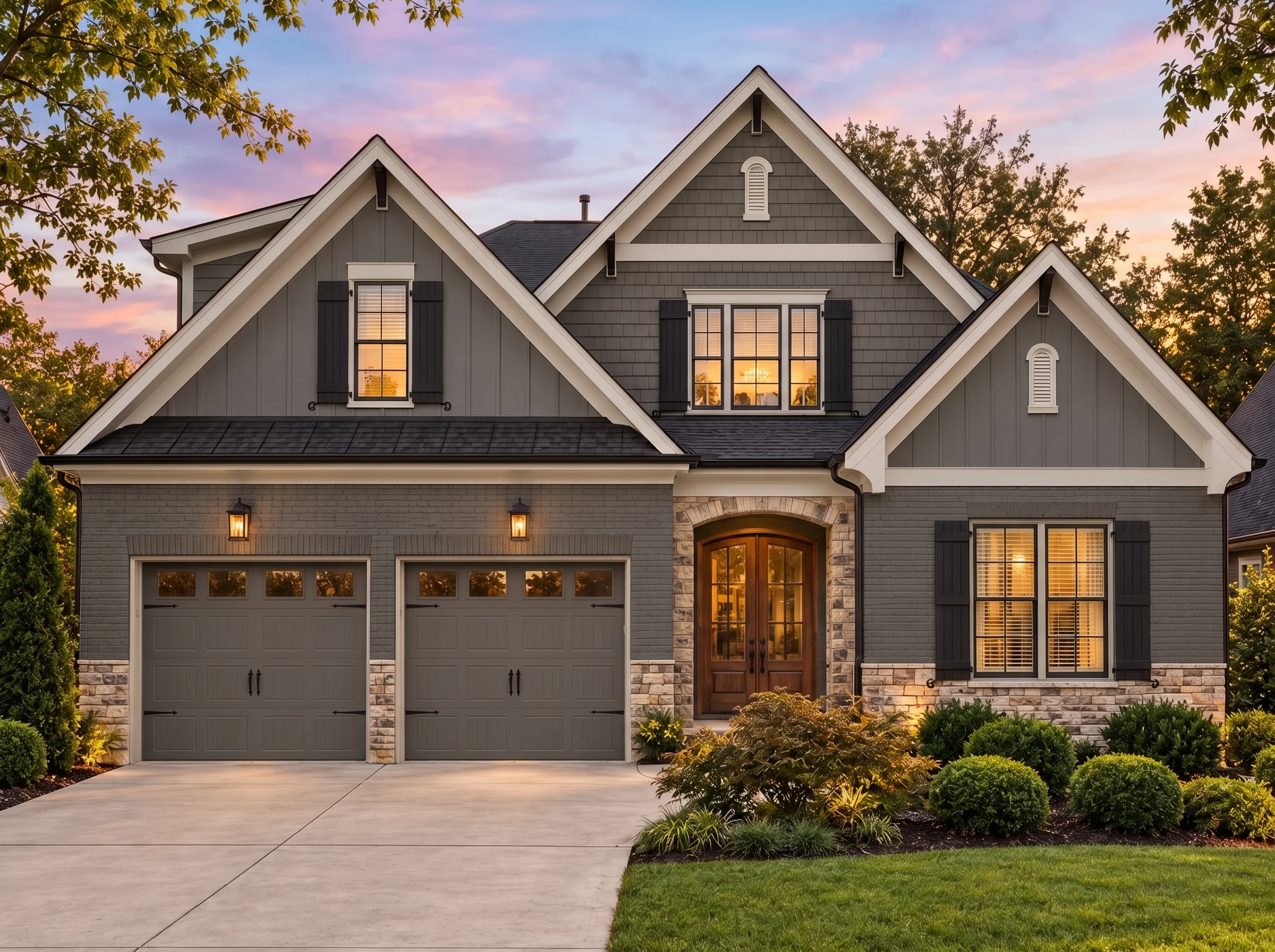 Plan  15-1070 – Holly Creek Estate |  New American – 4-Bed, 4-Bath, 3,311 SF - Warm Charcoal, AI-generated exterior concept