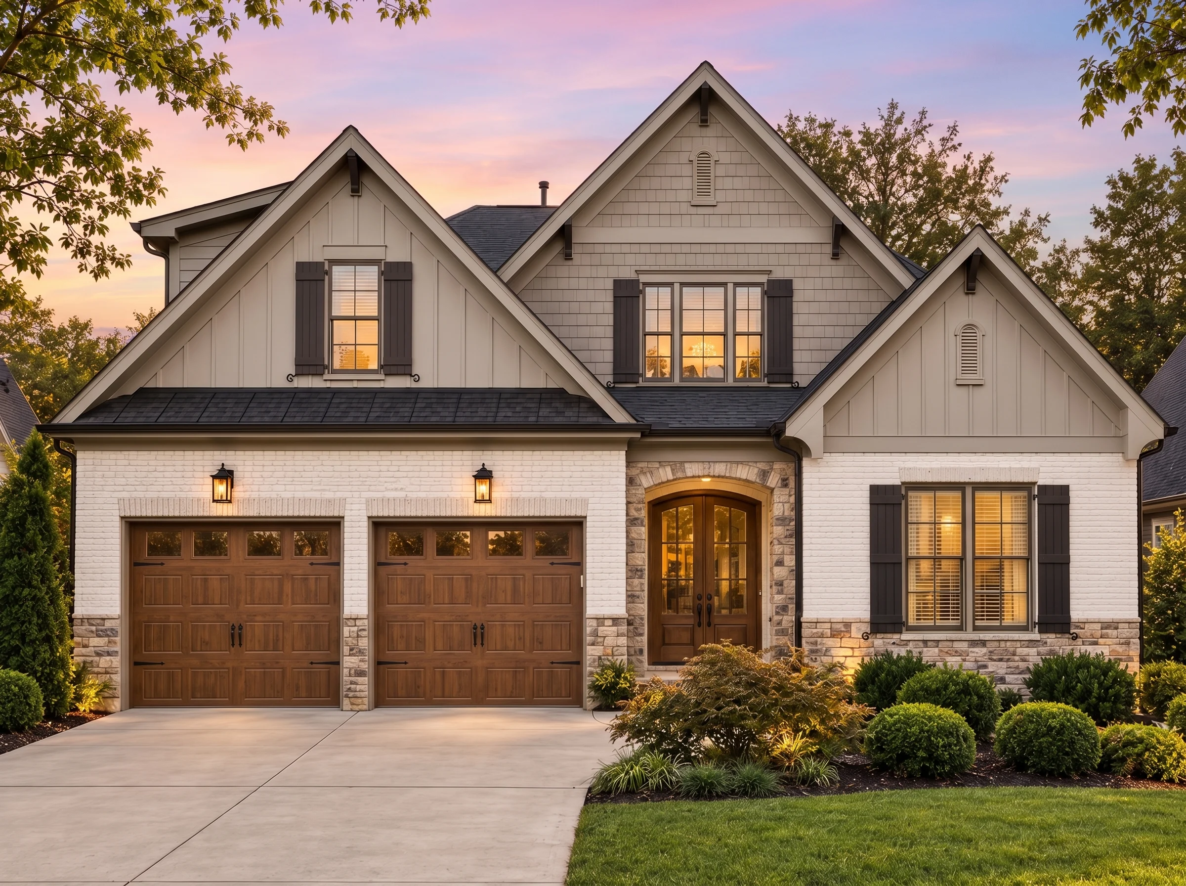 Plan  15-1070 – Holly Creek Estate |  New American – 4-Bed, 4-Bath, 3,311 SF - Mushroom Taupe, AI-generated exterior concept