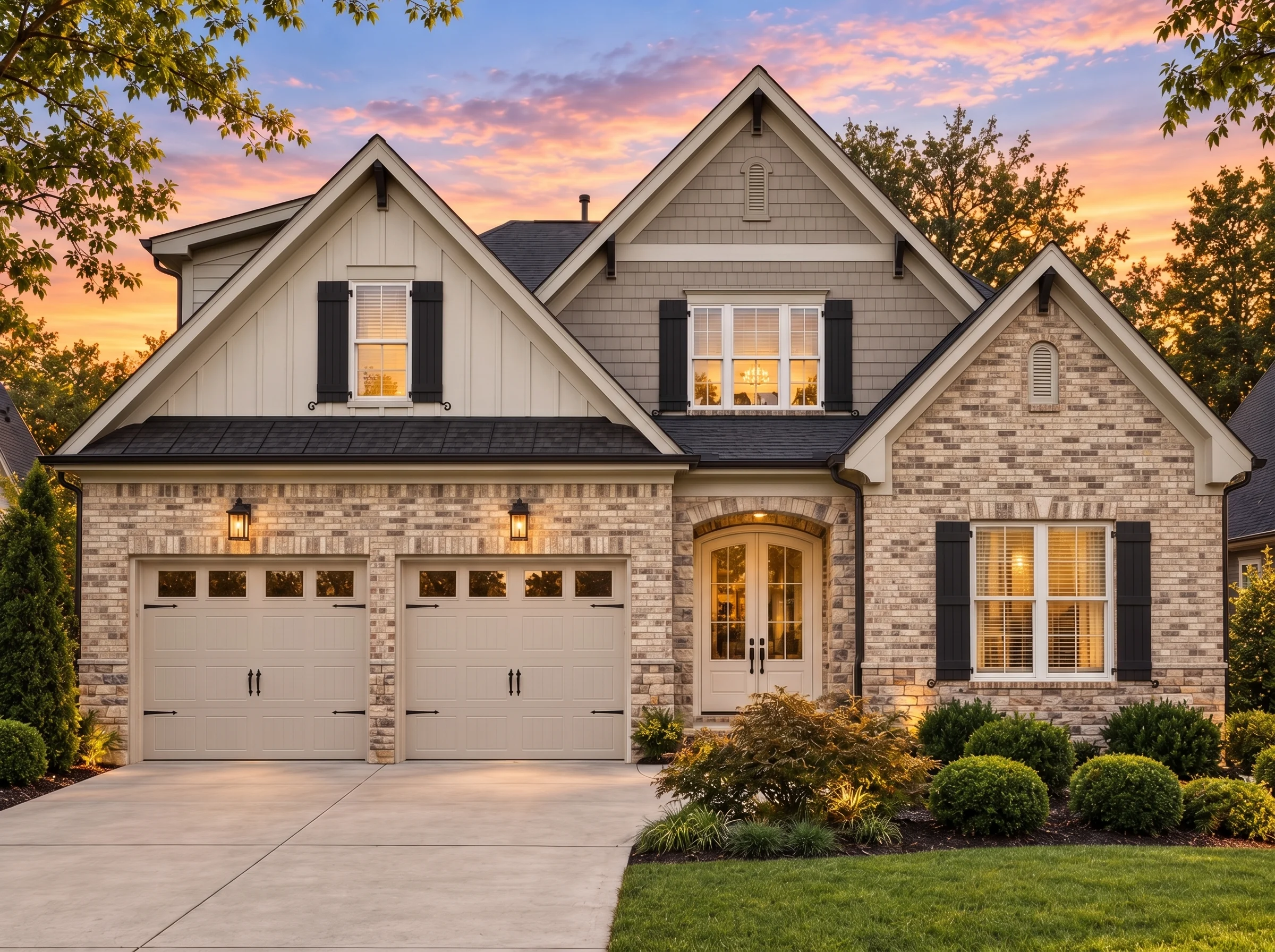 Plan  15-1070 – Holly Creek Estate |  New American – 4-Bed, 4-Bath, 3,311 SF - Natural Brick, AI-generated exterior concept